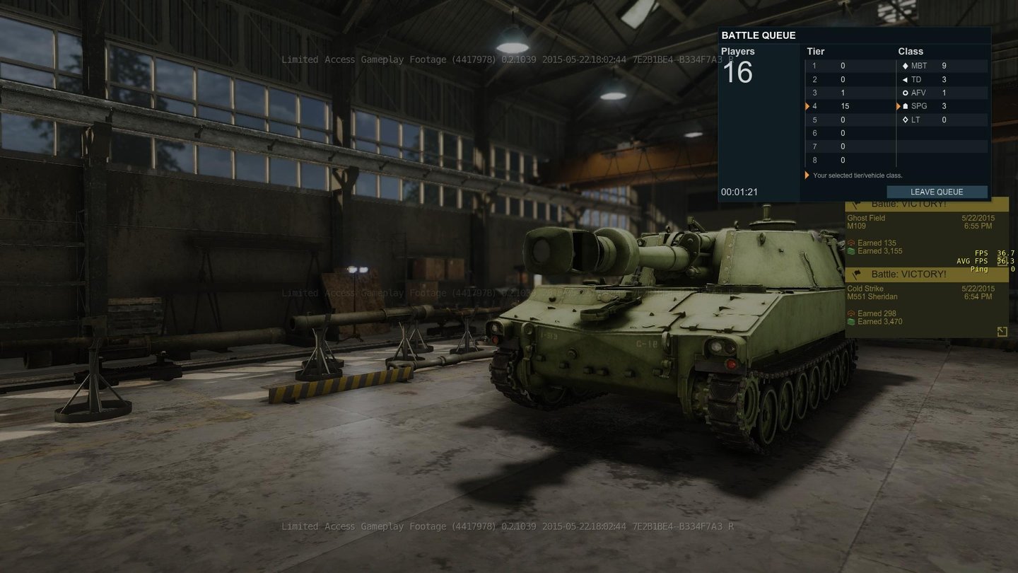 Armored WarfareIn der Spielsuche werden die Stufen der Mitspieler und die Panzerklasse gezeigt - wir sind mit der Tier-4-Artillerie dabei.