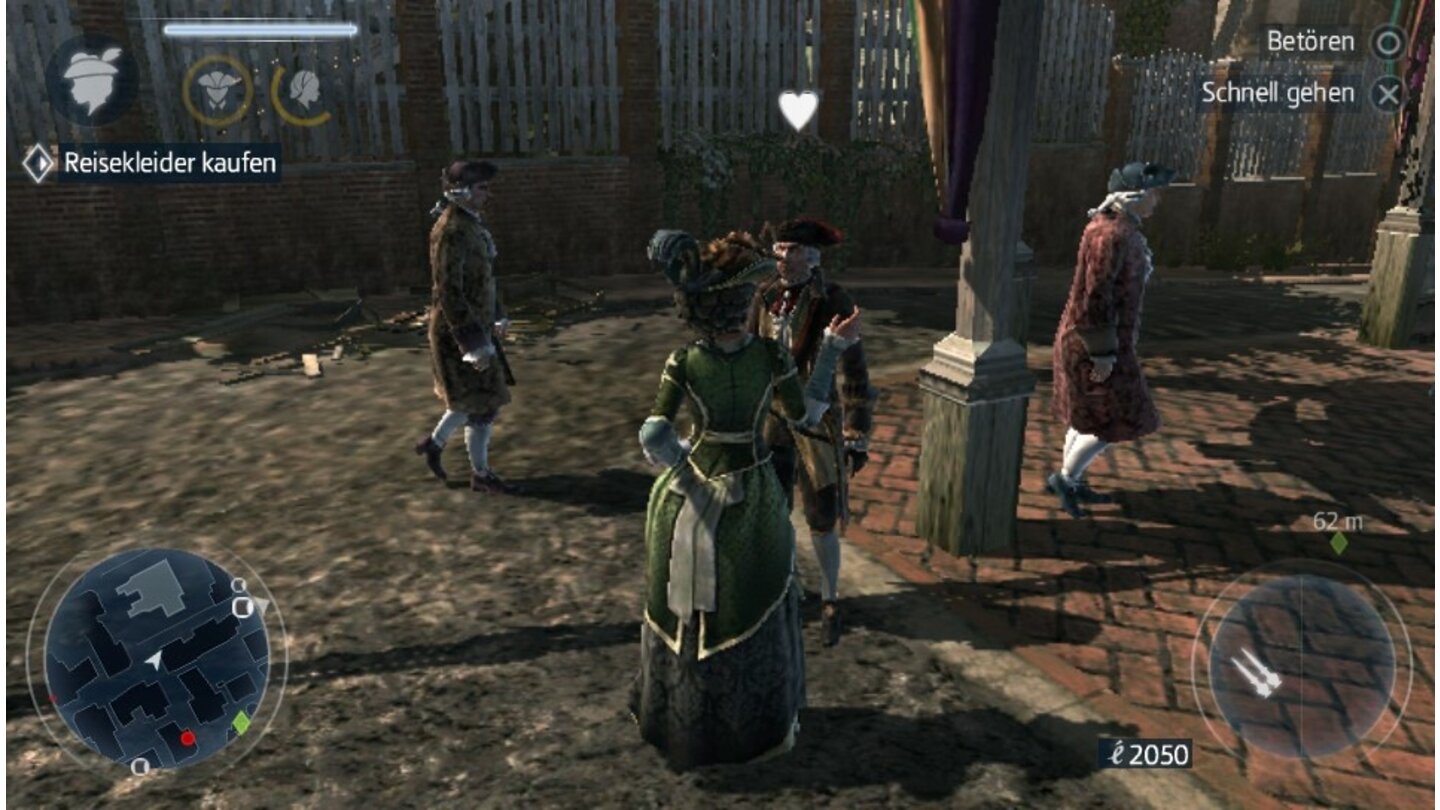 Assassin's Creed 3: LiberationDie Dame kann ohne weiteres Männer betören, die ihr dann folgen und sie beschützen.