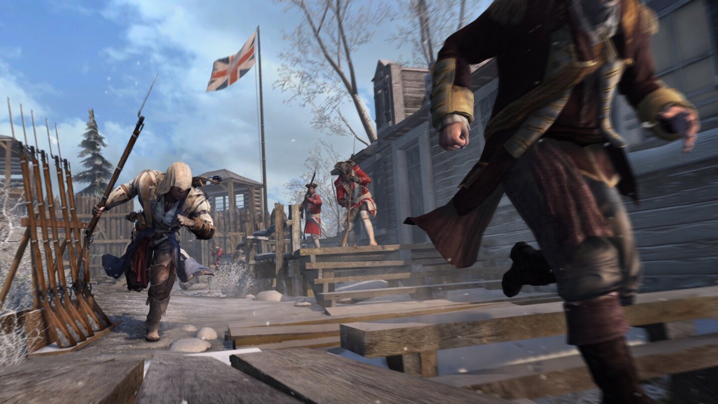 Assassin's Creed 3Connor kann sich an Waffenständern Gewehre… ausborgen.