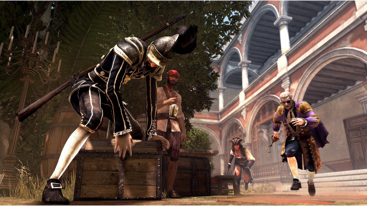 Assassin's Creed 4: Black Flag - Multiplayer-ModusJetzt aber schnell: Im Wolfpack-Modus müssen wir in bestimmten Sequenzen Gegner daran hindern, Schatzkisten zu plündern.