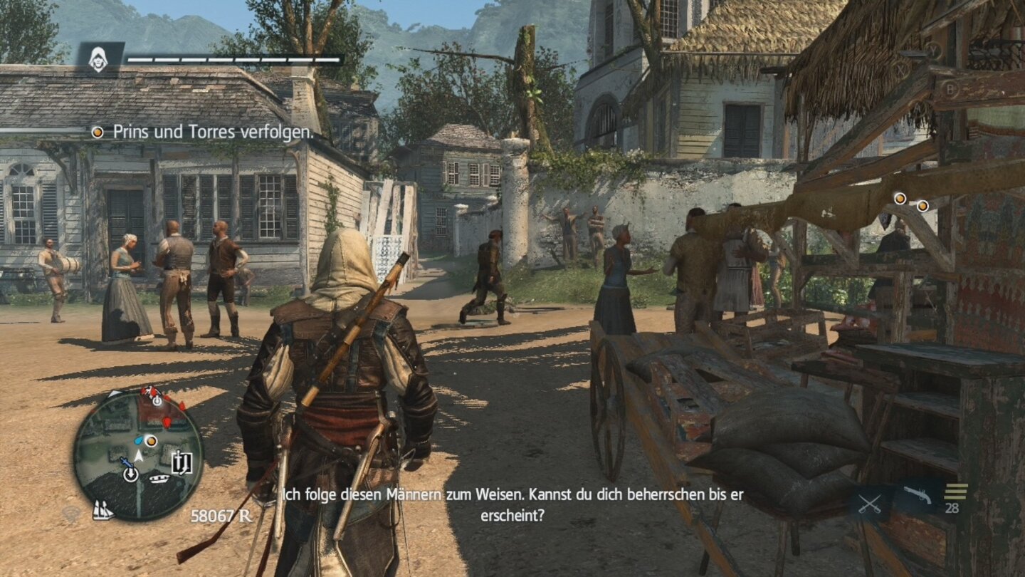 Assassin's Creed 4: Black Flag (360)
Die 360-Version leidet vor allem an der fehlenden Kantenglättung. Der Schatten einer Palme etwa wirkt einfach nur sehr grobkörnig.