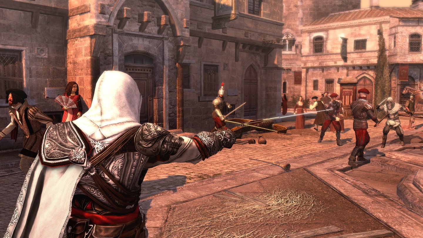 Assassin's Creed: BrotherhoodKaufbare Fernkampfwaffen wie die Armbrust machen die Kämpfe noch leichter, als sie ohnehin schon sind.
