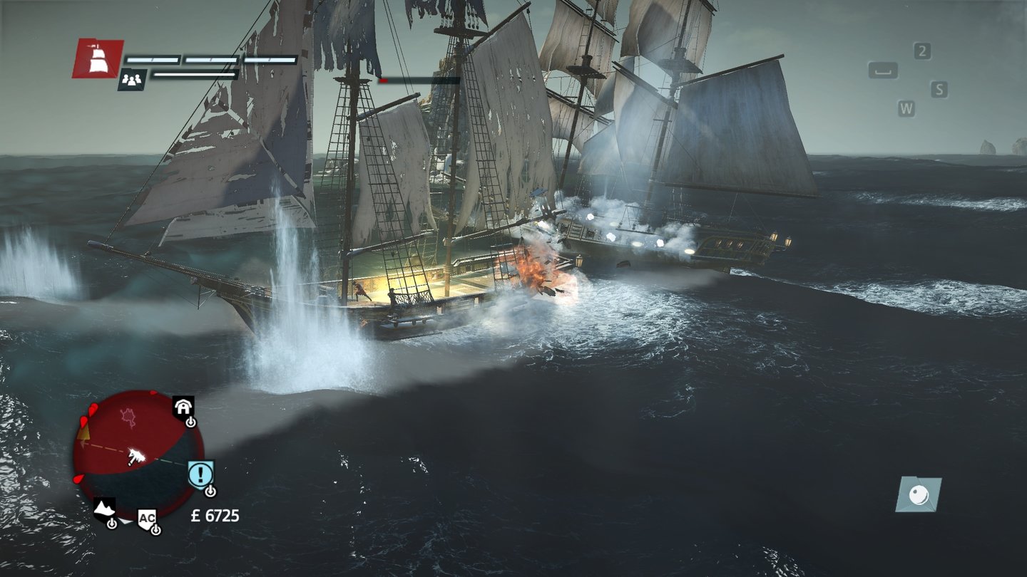 Assassins Creed RogueDas war knapp. Gerammt zu werden, kann ganz schön an die Substanz des Schiffes gehen.