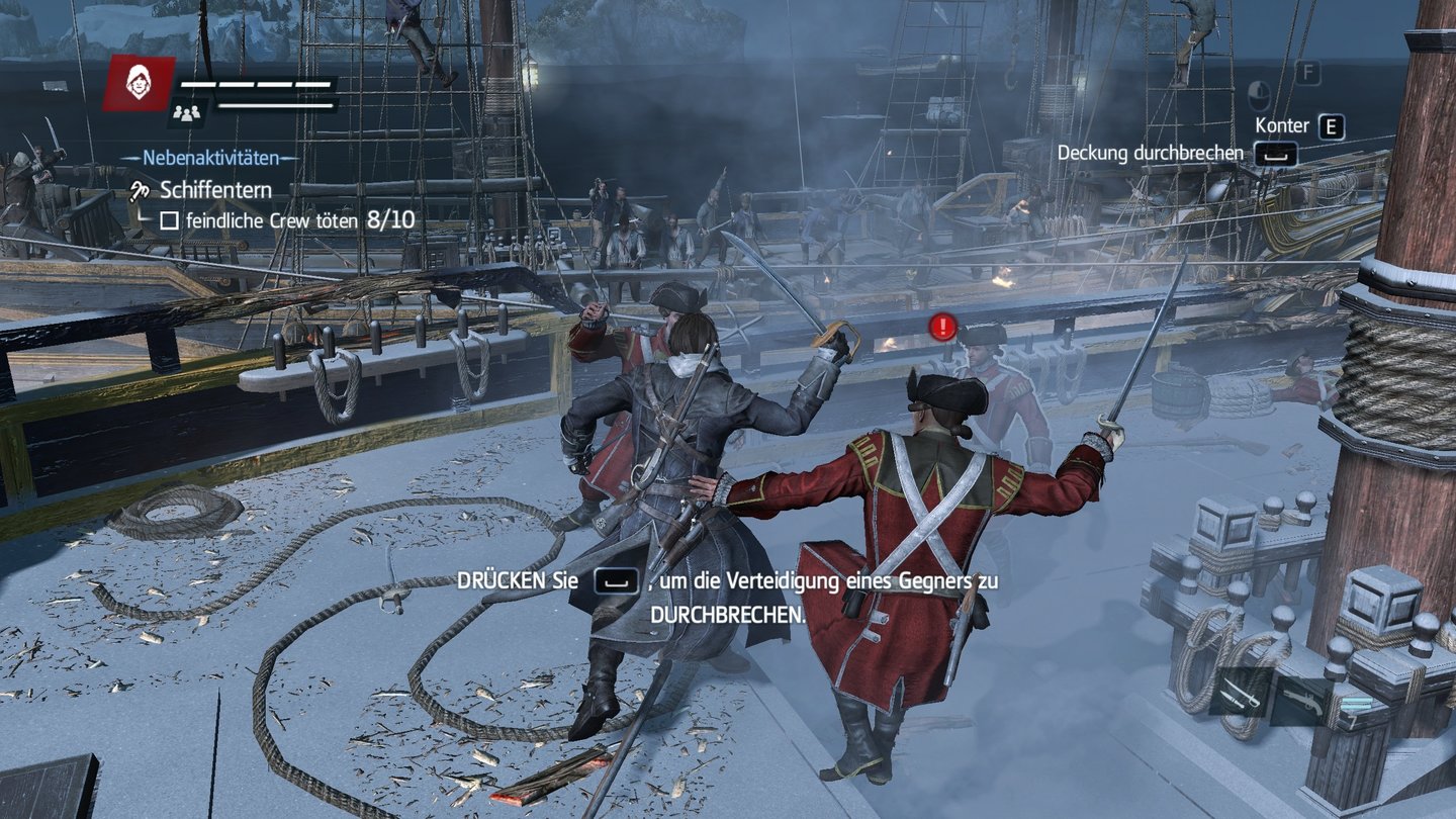Assassins Creed RogueJe größer das Schiff wird, desto mehr der feindlichen Crew muss man beim Entern ausschalten.