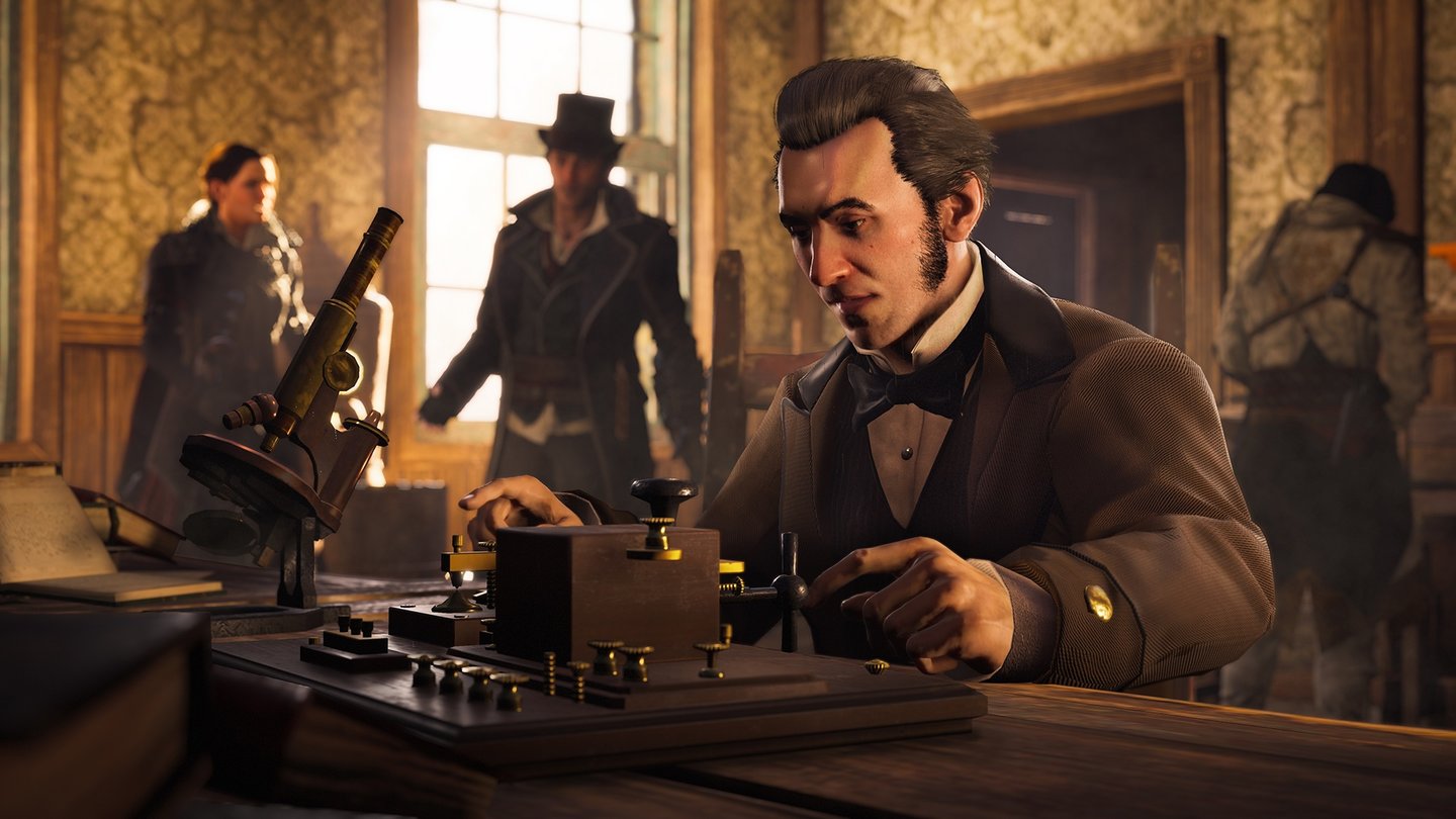 Assassin's Creed SyndicateDürfen wir vorstellen? Graham Bell, der kurz vor der Erfindung des Telefons steht. Für ihn erklimmen wir den Big Ben und reparieren Leitungen.