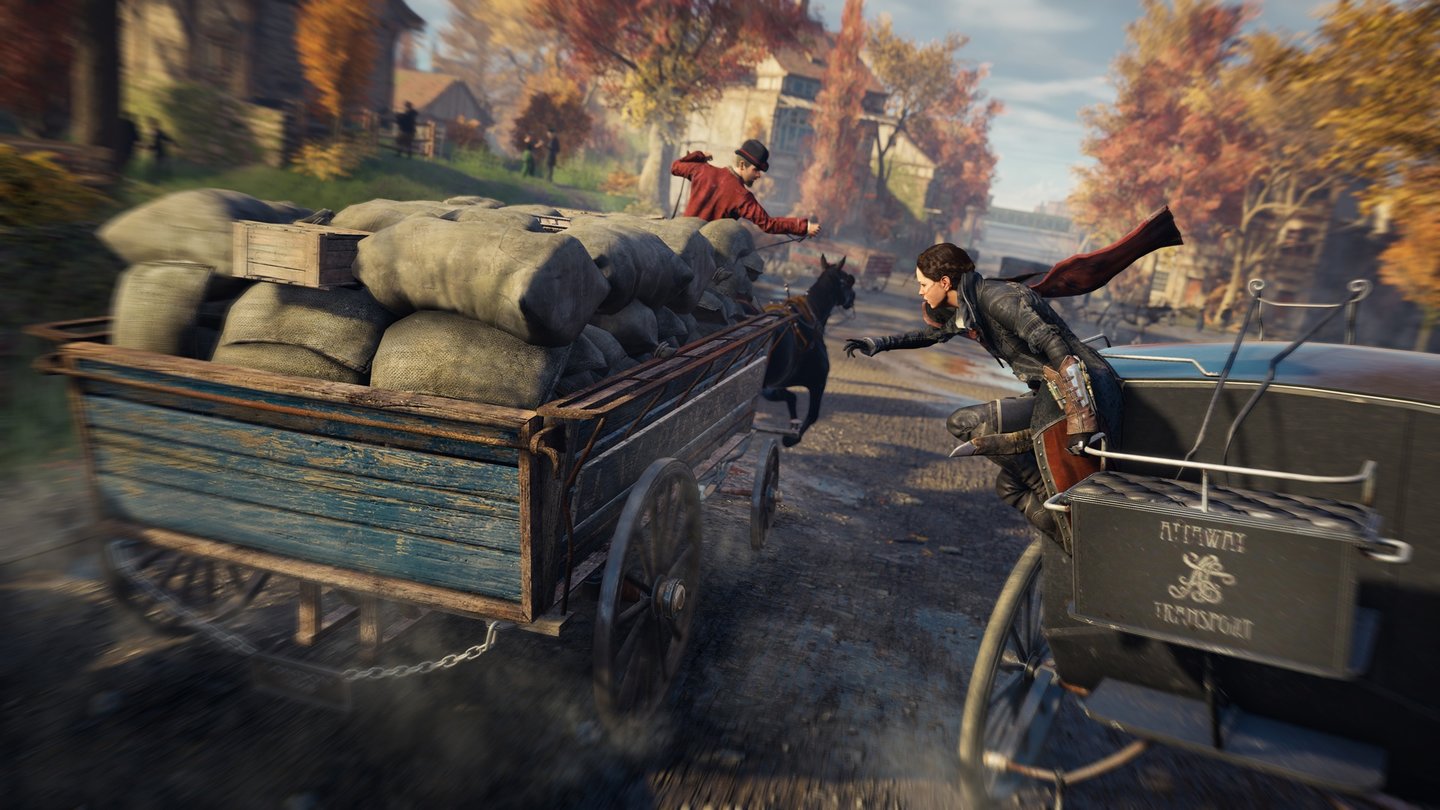 Assassin's Creed SyndicateAction auf Kutschen gab es schon in Assassin’s Creed 2, doch erstmals nutzen wir sie jederzeit als Fahrzeuge in der offenen Spielwelt.