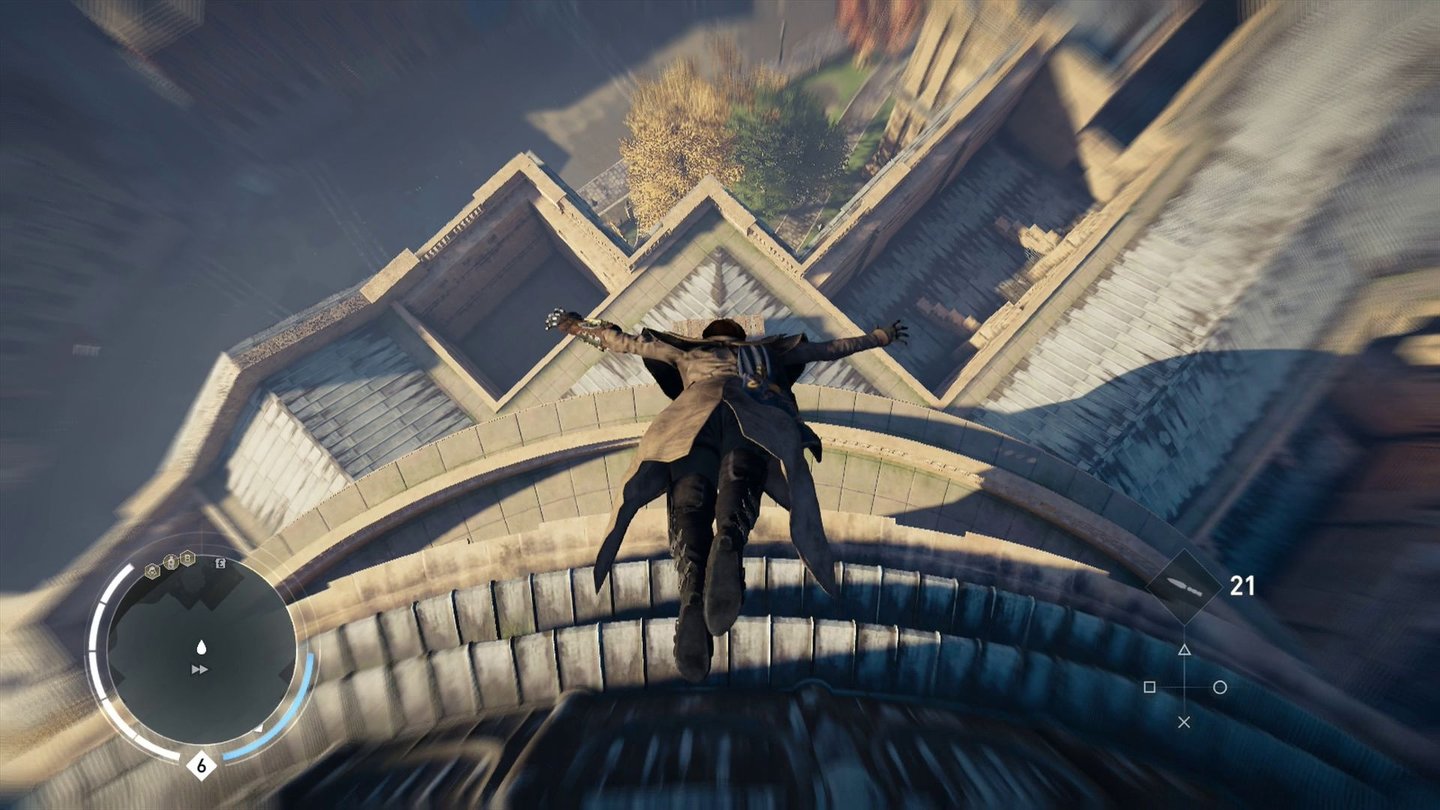 Assassin's Creed SyndicateZwar gibt's Heuhaufen nach wie vor, mit dem Greifhaken haben wir aber eine handliche Alternative für die schnelle Fortbewegung.