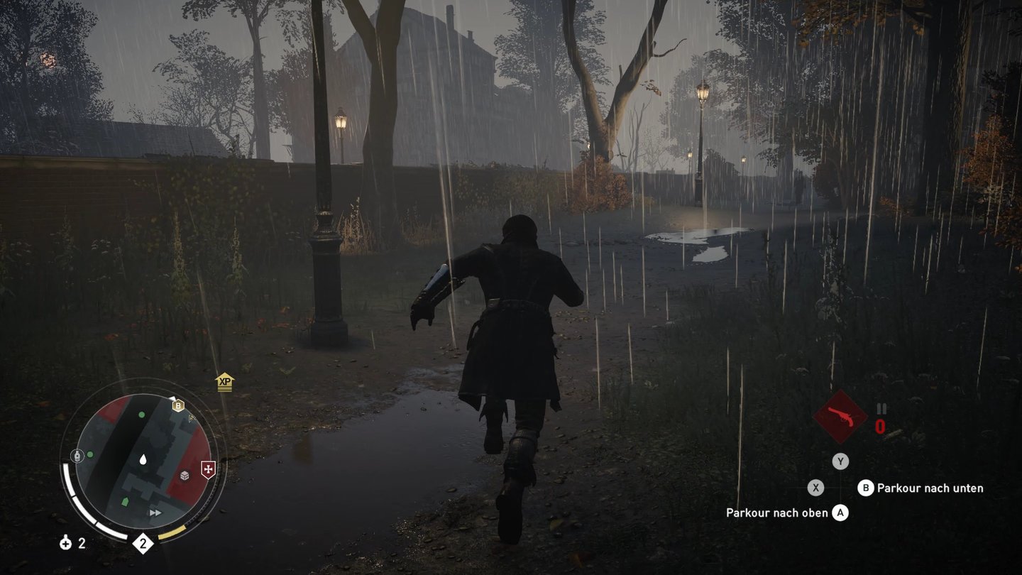Assassin's Creed SyndicateBei regnerischem Wetter erzeugen die Pfützen zwar eine überzeugende Atmosphäre, ohne die tolle Lichtstimmung verliert das Spiel aber an Schauwert.