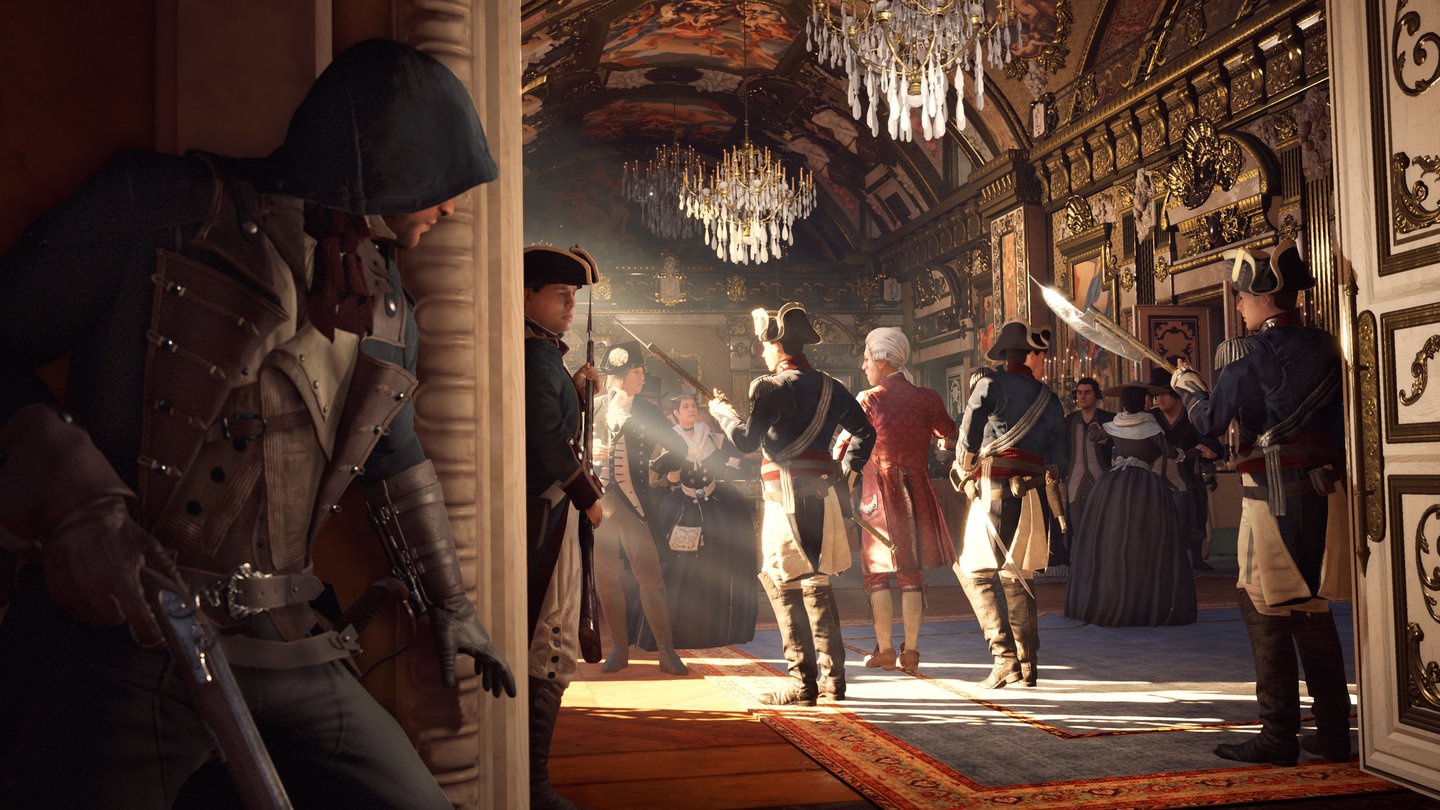 Assassin's Creed: UnityErstmals in der Assassin's Creed-Serie gibt es viele ausgestaltete Innenräume, die ohne Ladezeiten betretbar sind.
