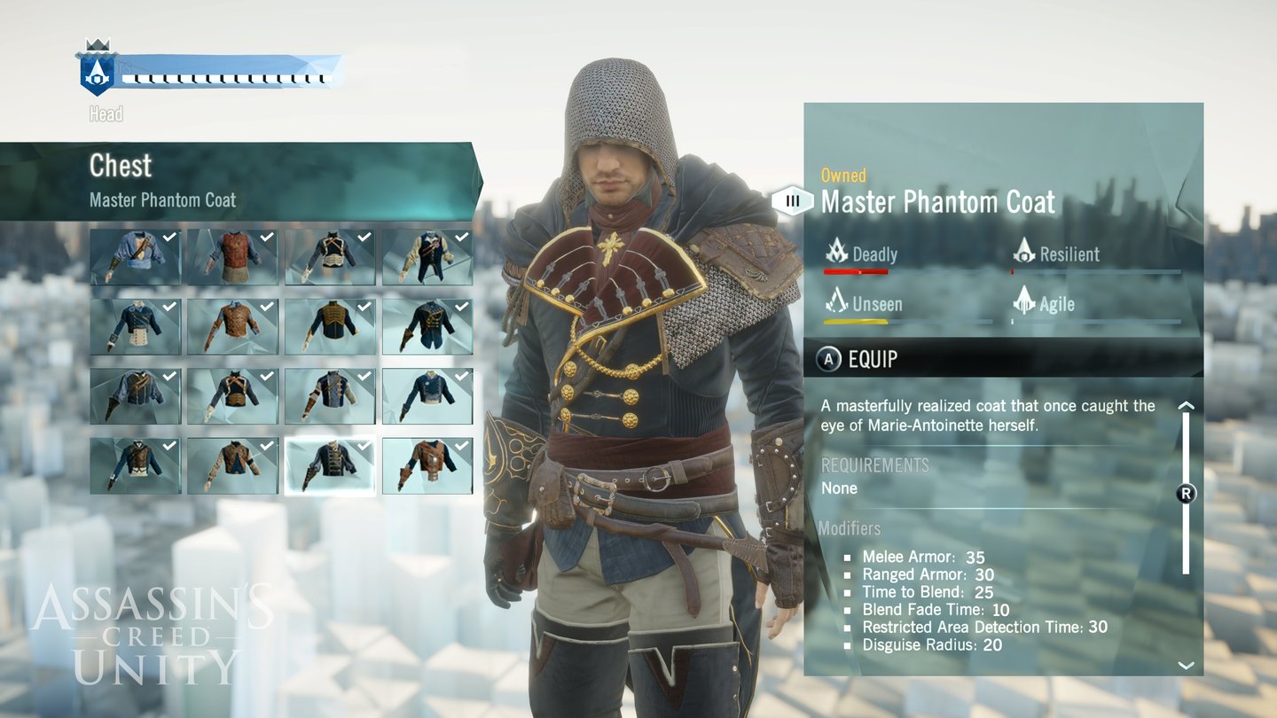 Assassin's Creed UnityIm Ausrüstungsmenü spezialisieren wir uns für den Koop-Einsatz.