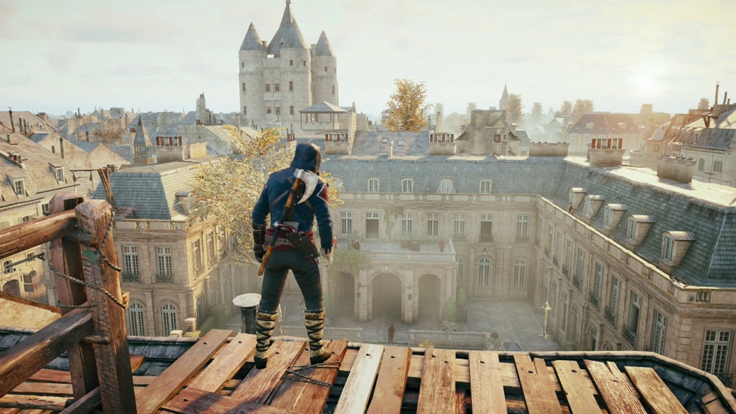 Assassin's Creed UnityDie Tageszeit lässt sich im Optionsmenü des Spiels in vier Stufen einstellen. Besonders morgens und Abends herrscht eine tolle Lichtstimmung.