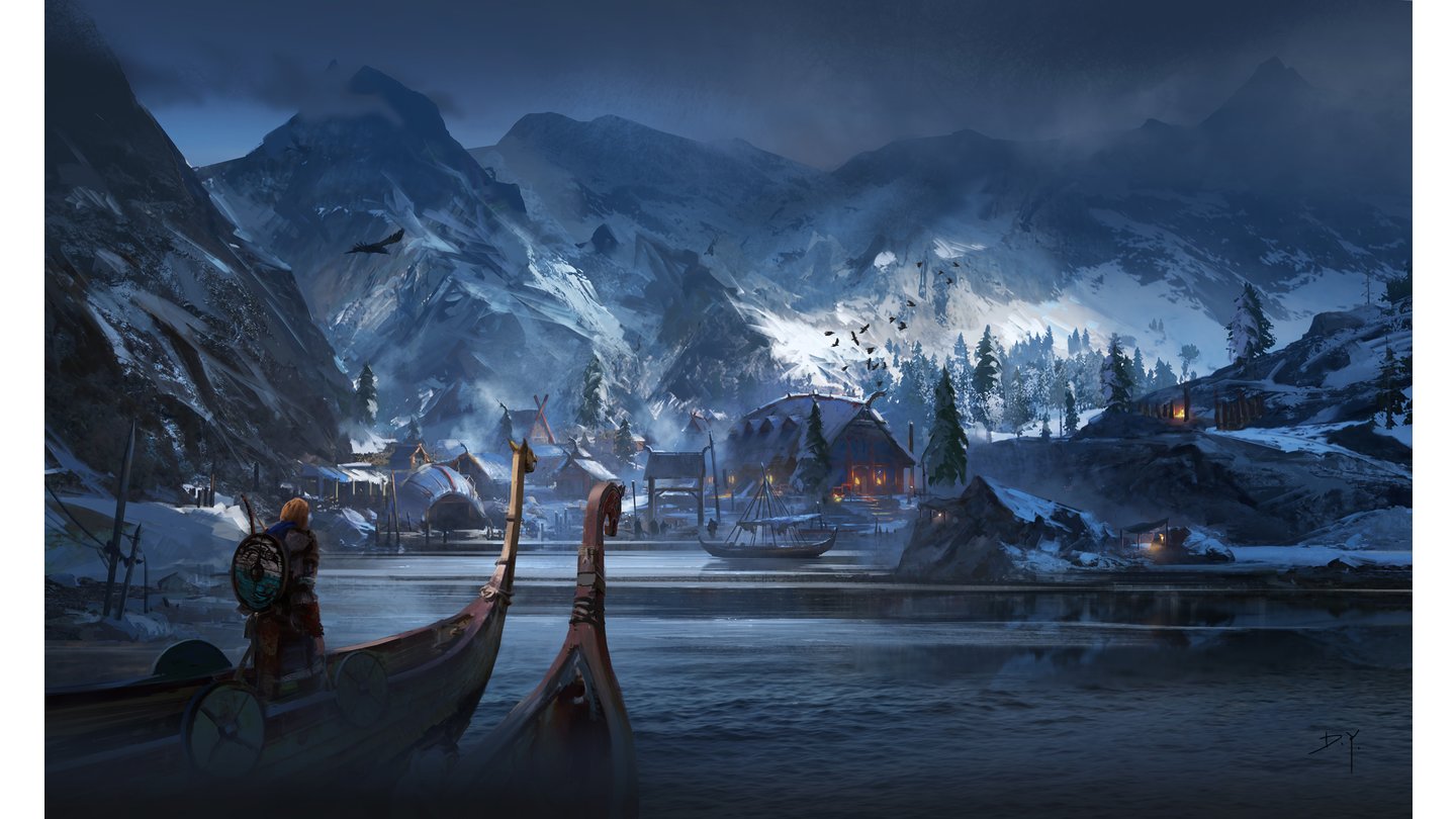 Assassin's Creed: ValhallaBevor es für Eivor und seine oder ihre Sippe nach England geht, leben sie im eisigen Norwegen an einem Fjord.