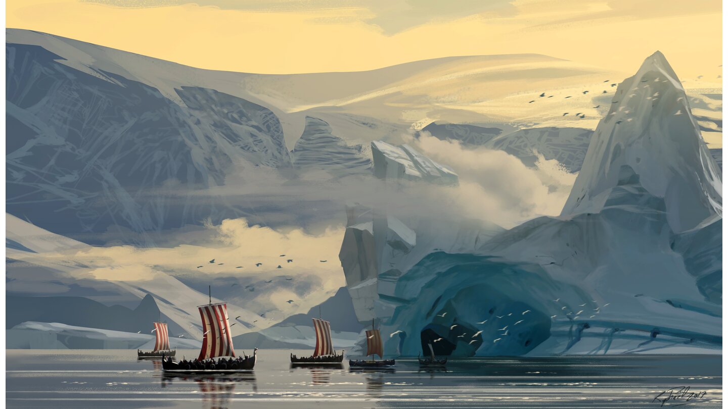 Assassin's Creed: ValhallaNicht nur Räuber verlassen Norwegen, auch einfache Leute reisen in großen Booten nach England.