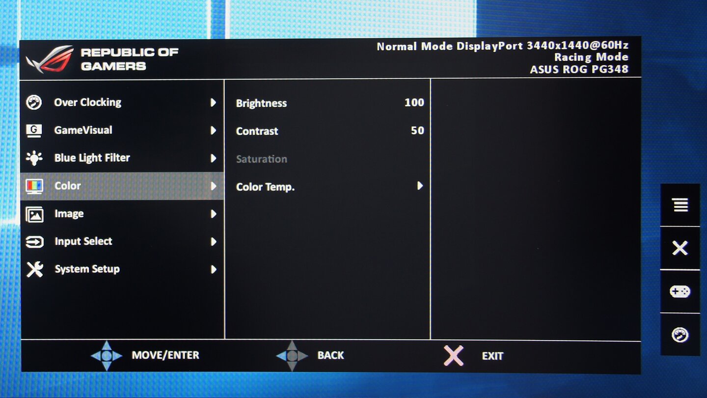 Asus PG348Q Menü - Farbeinstellungen