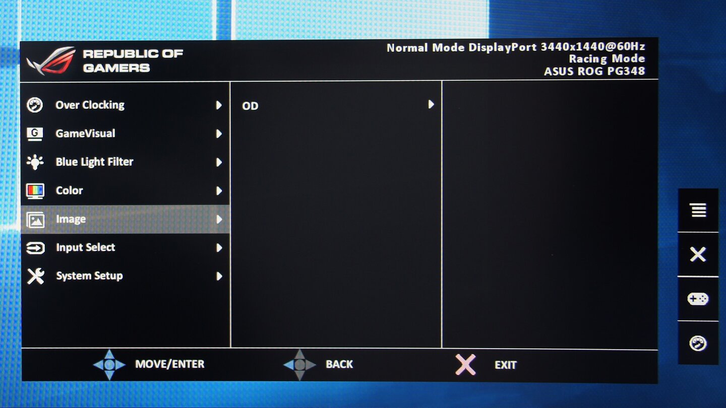 Asus PG348Q Menü - Overdrive-Einstellung