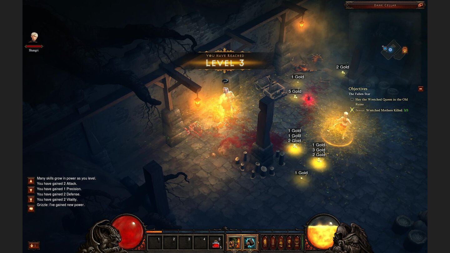 Diablo 3 Beta-PlaythroughJeder Levelaufstieg wird mit einem kleinen Feuerwerk gefeiert.