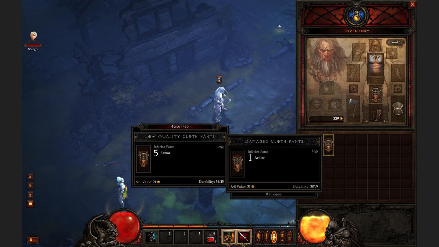 Diablo 3 Beta-PlaythroughDas Inventar vergleicht automatisch neue Gegenstände mit getragenen Items.