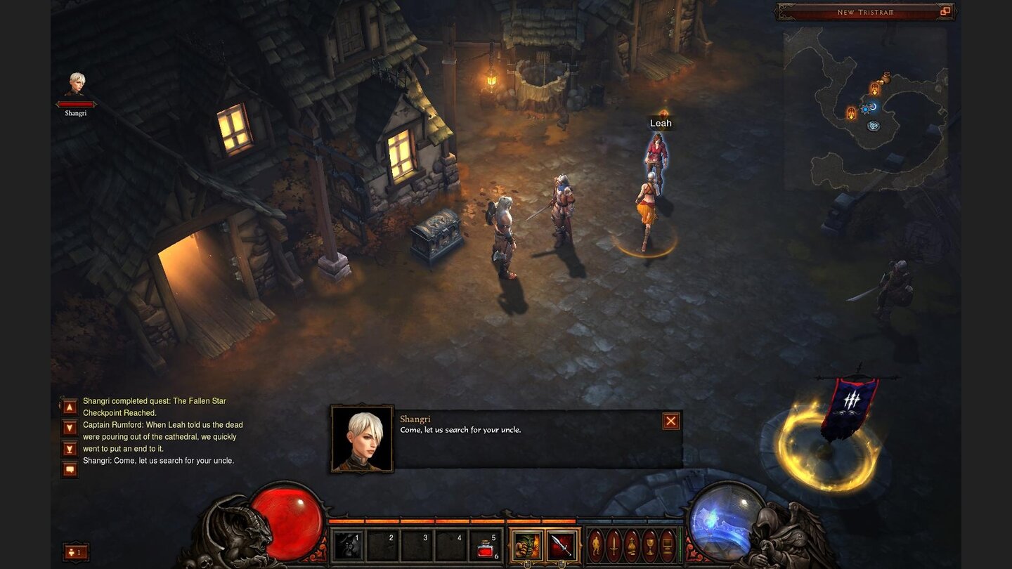 Diablo 3 Beta-PlaythroughLeah bittet uns, ihr bei der Suche nach ihrem Onkel, Deckard Cain, zu helfen.