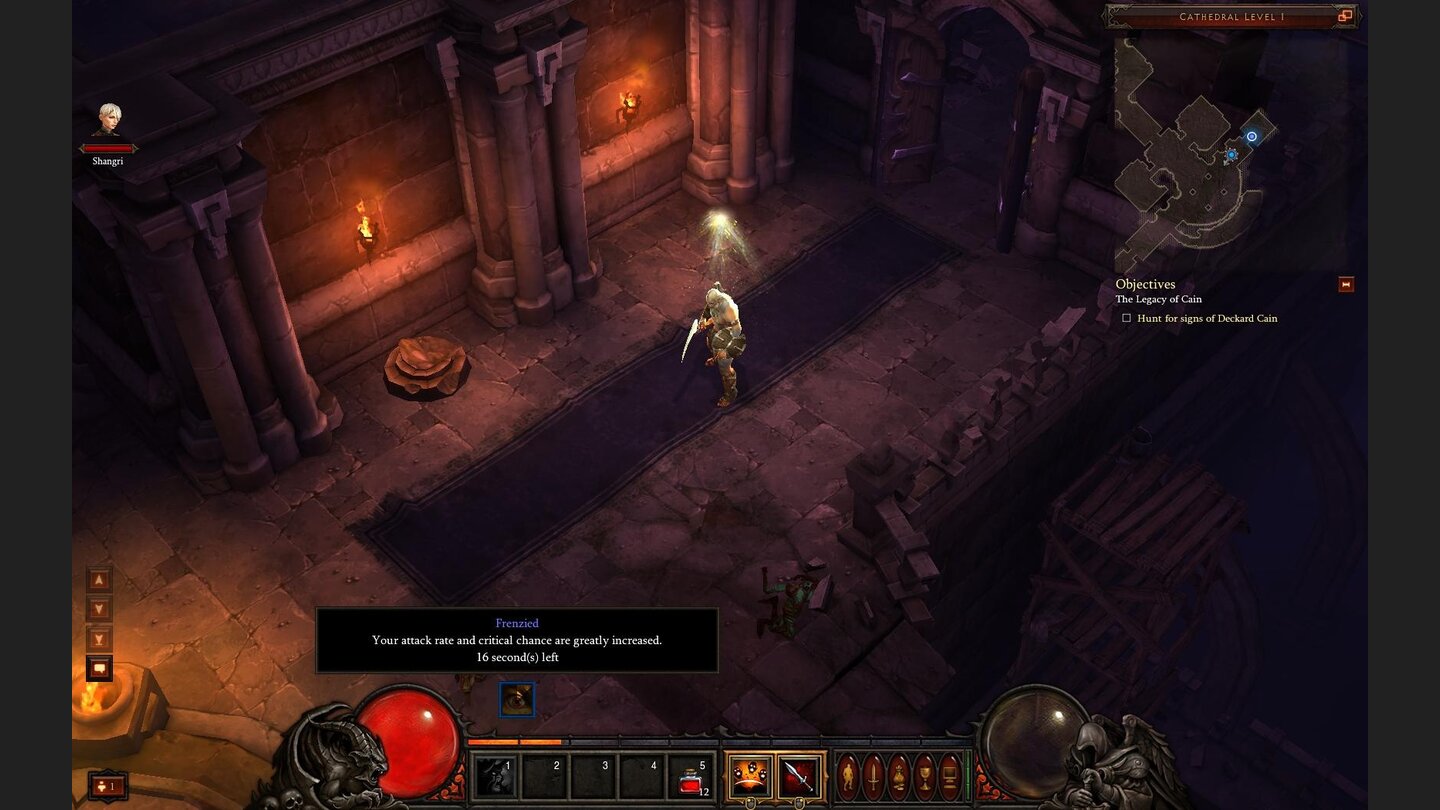 Diablo 3 Beta-PlaythroughSeltene Schreine verbessern für kurze Zeit unsere Werte. Hier wurden unsere Angriffsgeschwindigkeit und Crit-Chance erhöht.