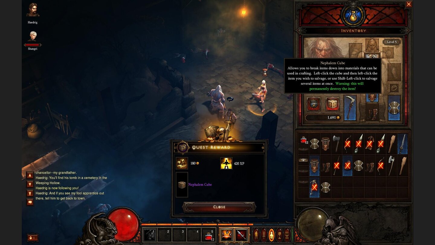 Diablo 3 Beta-PlaythroughEine weitere Komfort-Funktion: Der »Nephalem Cube« zerlegt Gegenstände in ihre Einzelteile. Später können wir diese zu neuen Items zusammensetzen.