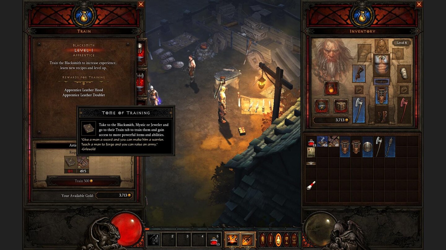 Diablo 3 Beta-PlaythroughMit gefundenen Büchern können wir unsere Anhänger aufleveln. Damit stehen uns dann bessere Ausrüstungsgegenstände zur Verfügung.