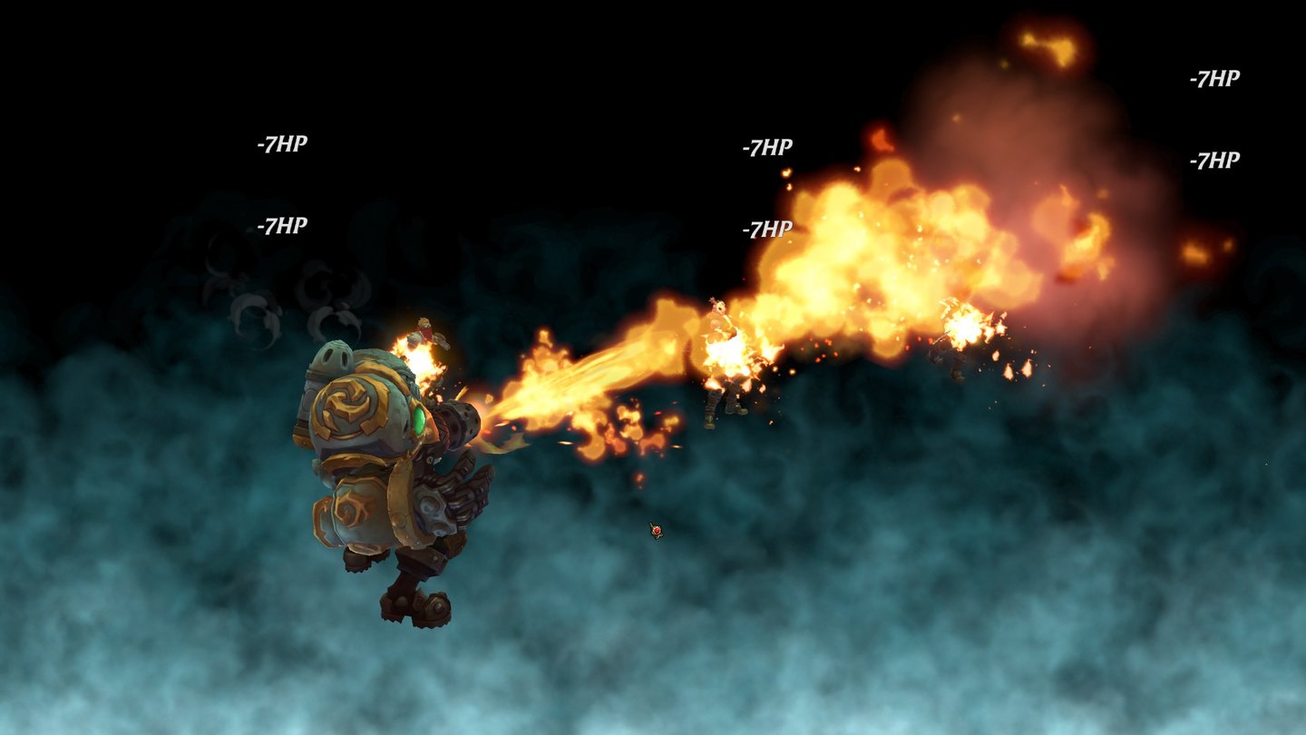 Battle Chasers: NightwarMit unseren Aktionen laden wir besonders mächtige Burst-Attacken wie diesen Flammenwerfer-Angriff auf, die als Minifilmchen animiert werden.