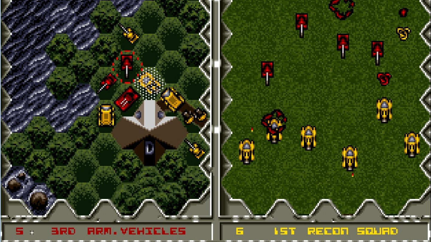 Battle Isle (1991)Blue Byte landet mit Sci-Fi-Schlachten im Nectaris-Stil einen Hit. Zwei Spieler können dank Splitscreen sowie der Unterteilung in Bewegungs- und Angriffsphasen gleichzeitig agieren.