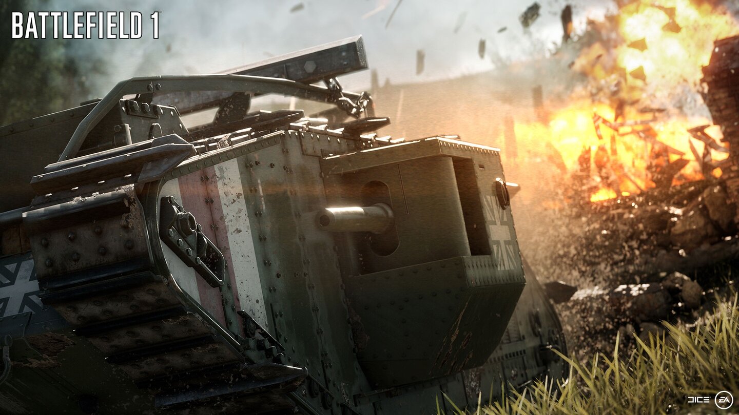 Battlefield 1Panzer wie der britische Mark 1 sind so zerstörbar wie noch nie: Spieler können gezielt Ketten und Waffensysteme unter Beschuss nehmen und diese Ausschalten.