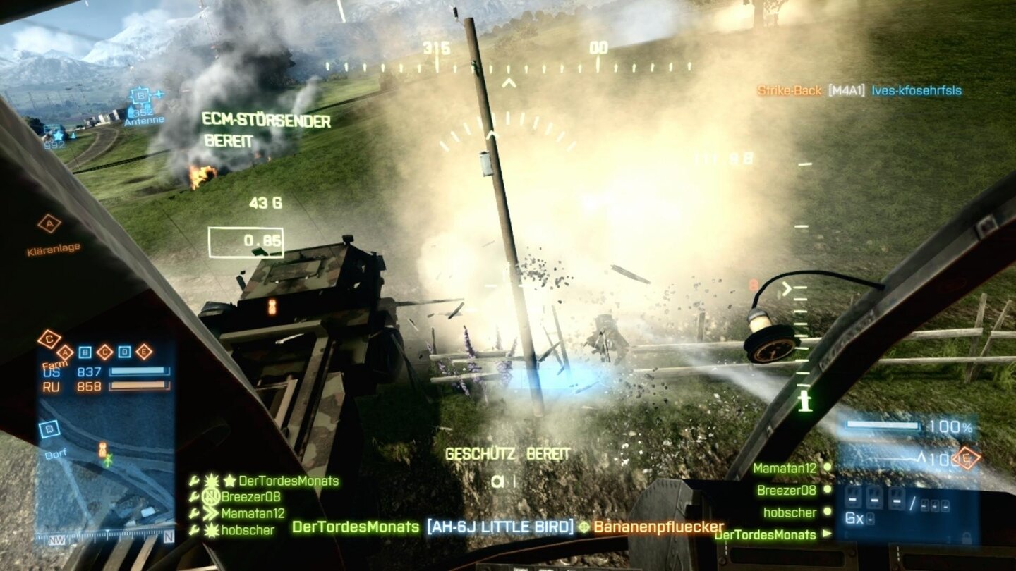 Battlefield 3 - Armored Kill-DLC (PC-Screenshots)Die mobile Artillerie hält erstaunlich viel MG-Feuer aus. Der Pionier daneben allerdings nicht.