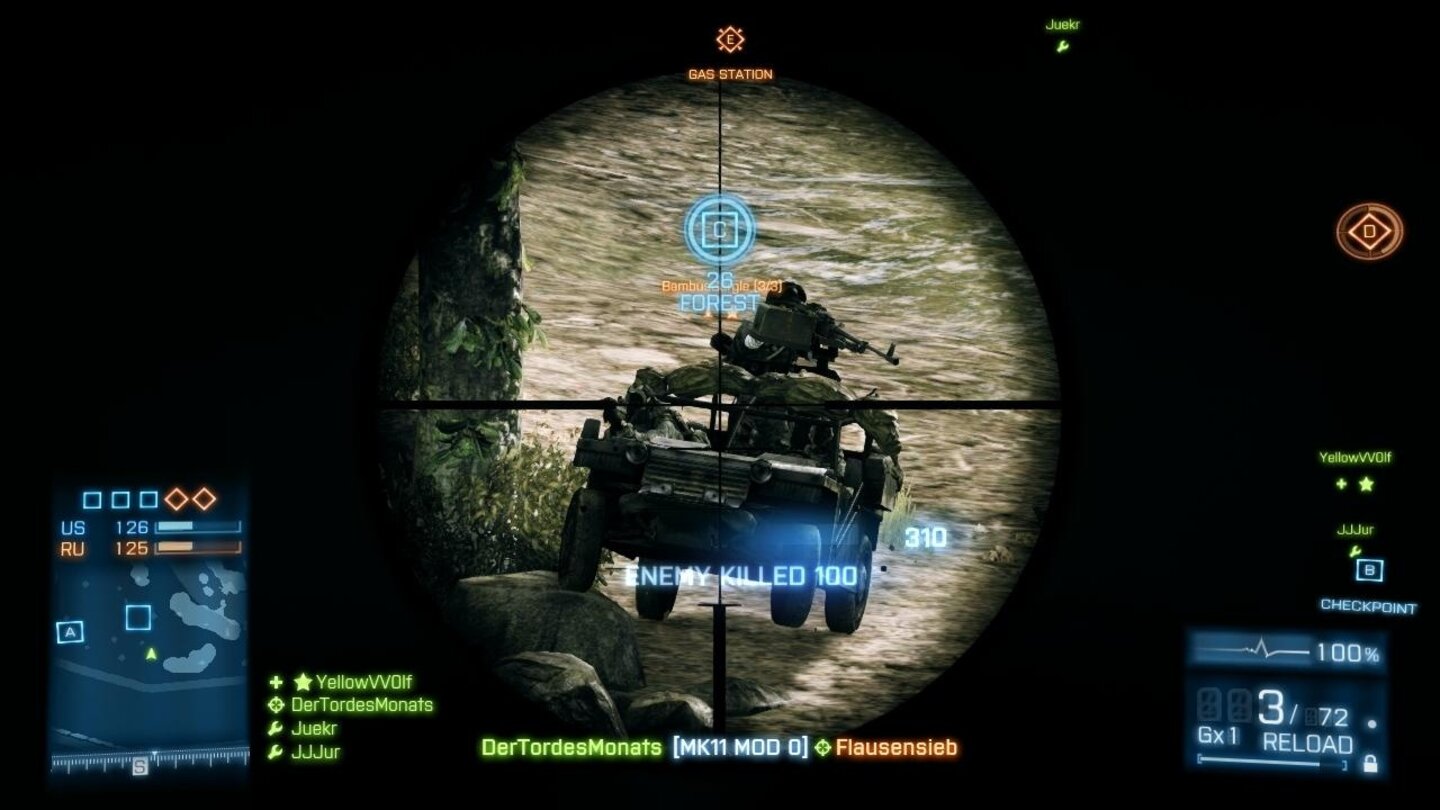 Battlefield 3Der Aufklärer kann nun vortrefflich Gegner markieren. Er kann sie natürlich auch genauso gut selbst abknallen.