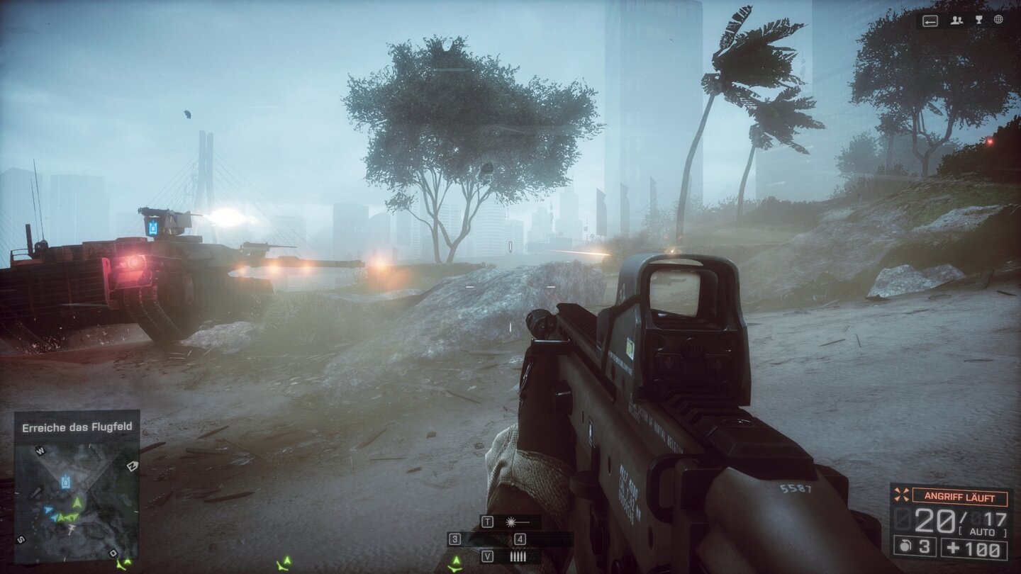 Wenn alle Gegner erledigt sind, folgen wir dem Panzer.