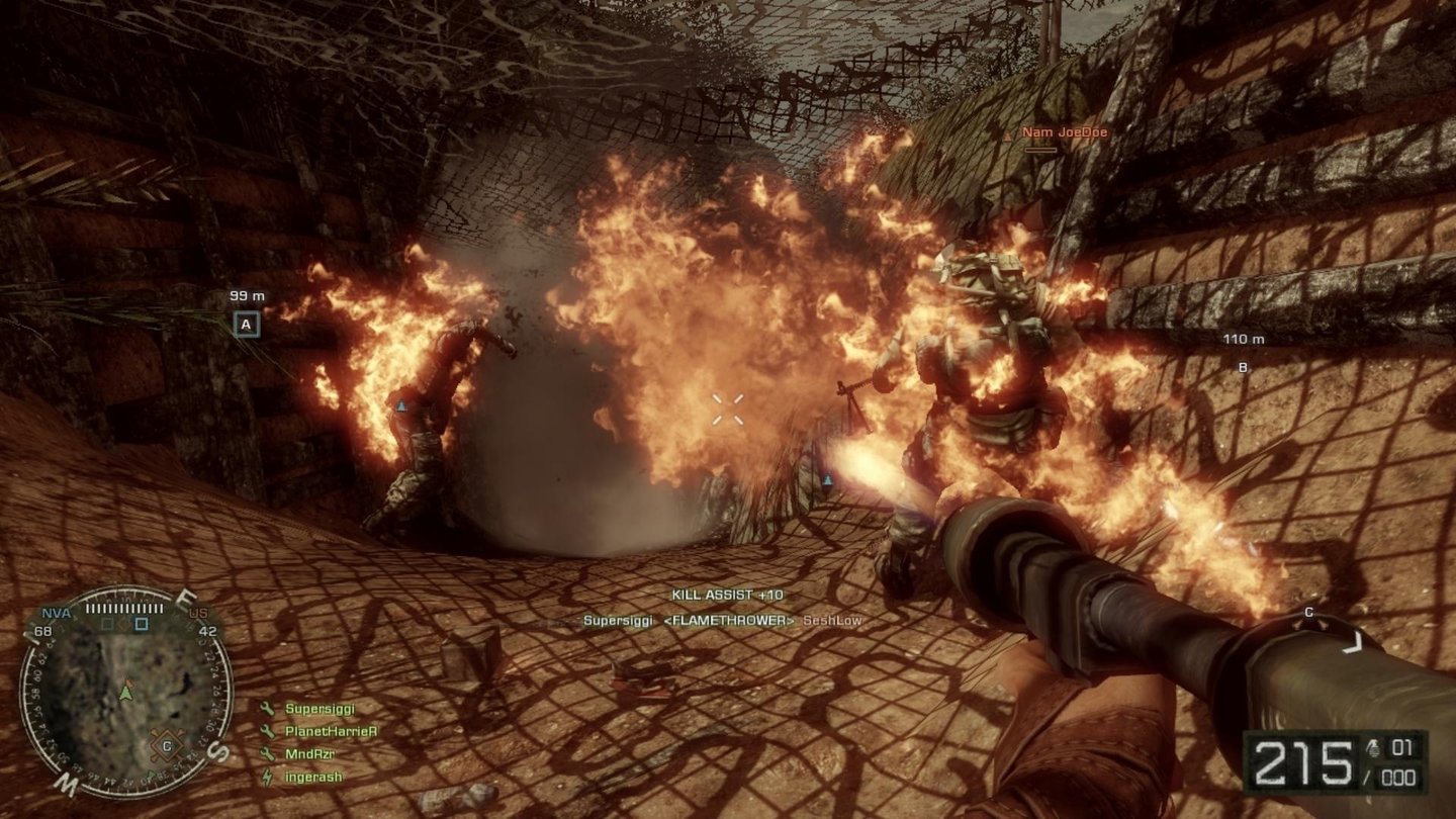Bad Company 2: VietnamDer Flammenwerfer ist tödlich auf kurze Distanz. Allerdings gibt’s nur selten Gelegenheit, ihn einzusetzen.