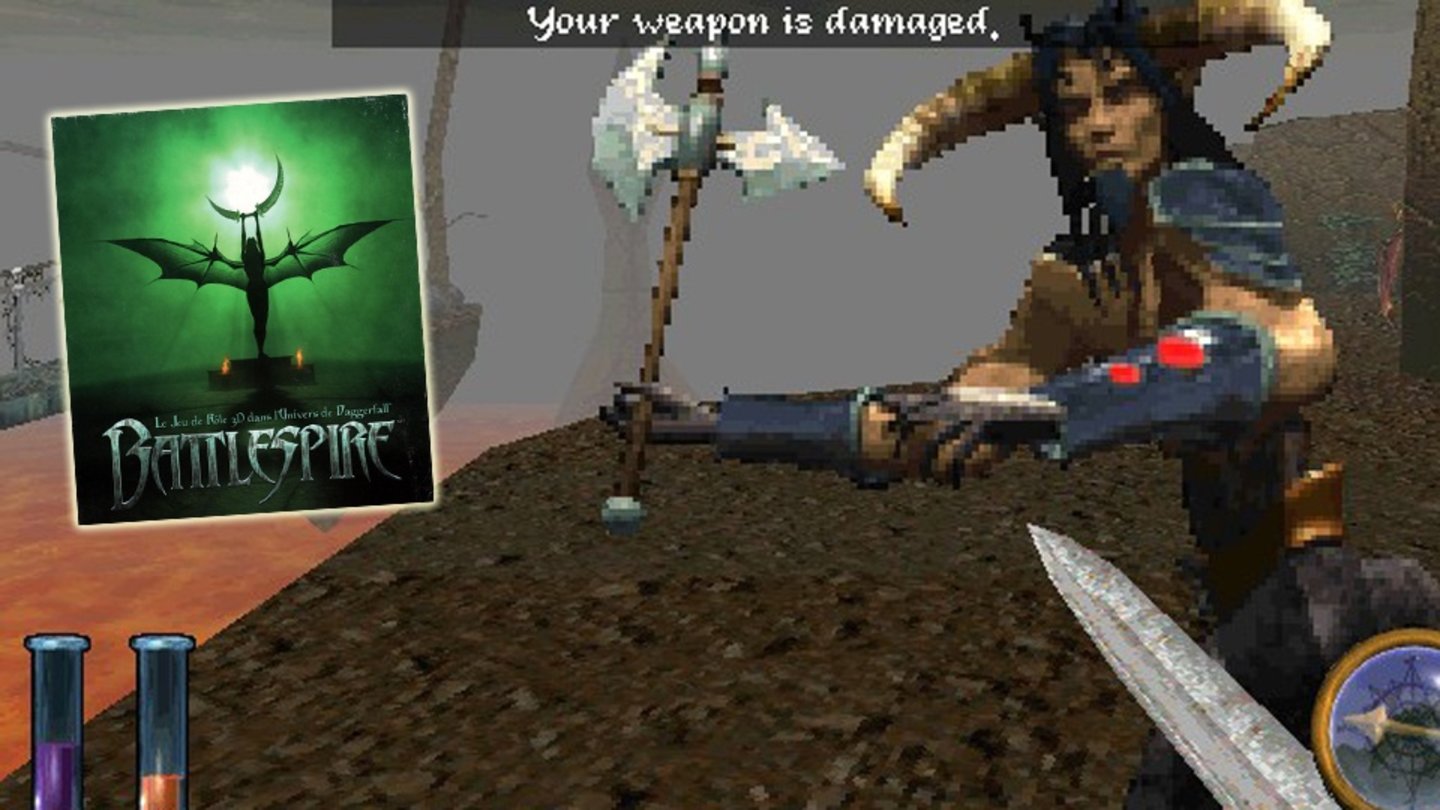The Elder Scrolls Legends: BattlespireBattlespire ist der erste Ableger der Elder-Scrolls-Serie und somit nicht Teil der Hauptlinie, die erst mit Morrowind fortgesetzt wurde. Das Action-Rollenspiel erschien 1997 und war ursprünglich als Addon zu Daggerfall konzipiert worden. Im Verlauf der Entwicklung entschied sich Bethesda dann aber, Battlespire als einzelnen Titel zu veröffentlichen.