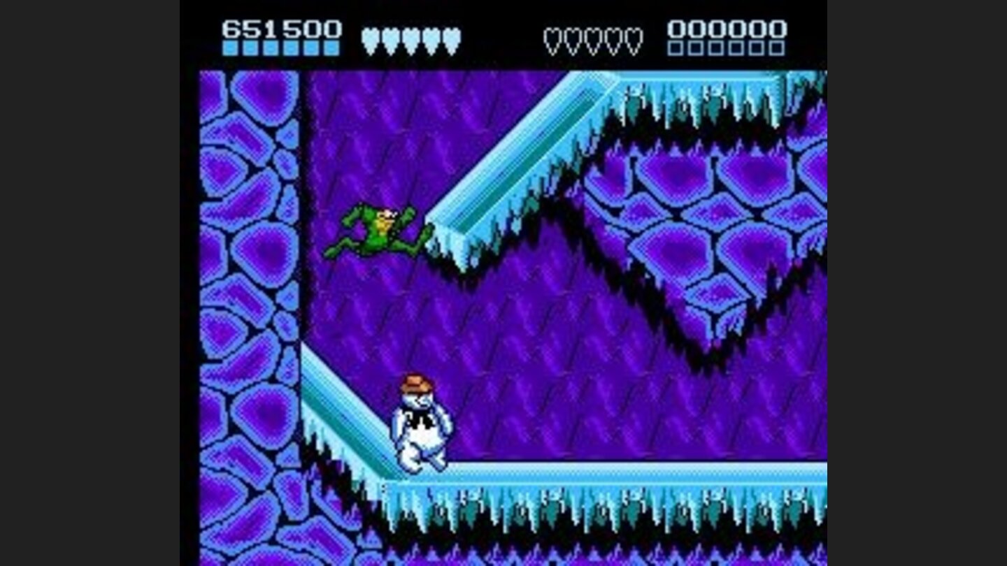 The Arctic Caverns, level 4, comprise the obligatory platformer ice level, but done exceptionally well-- this is a malicious snowman