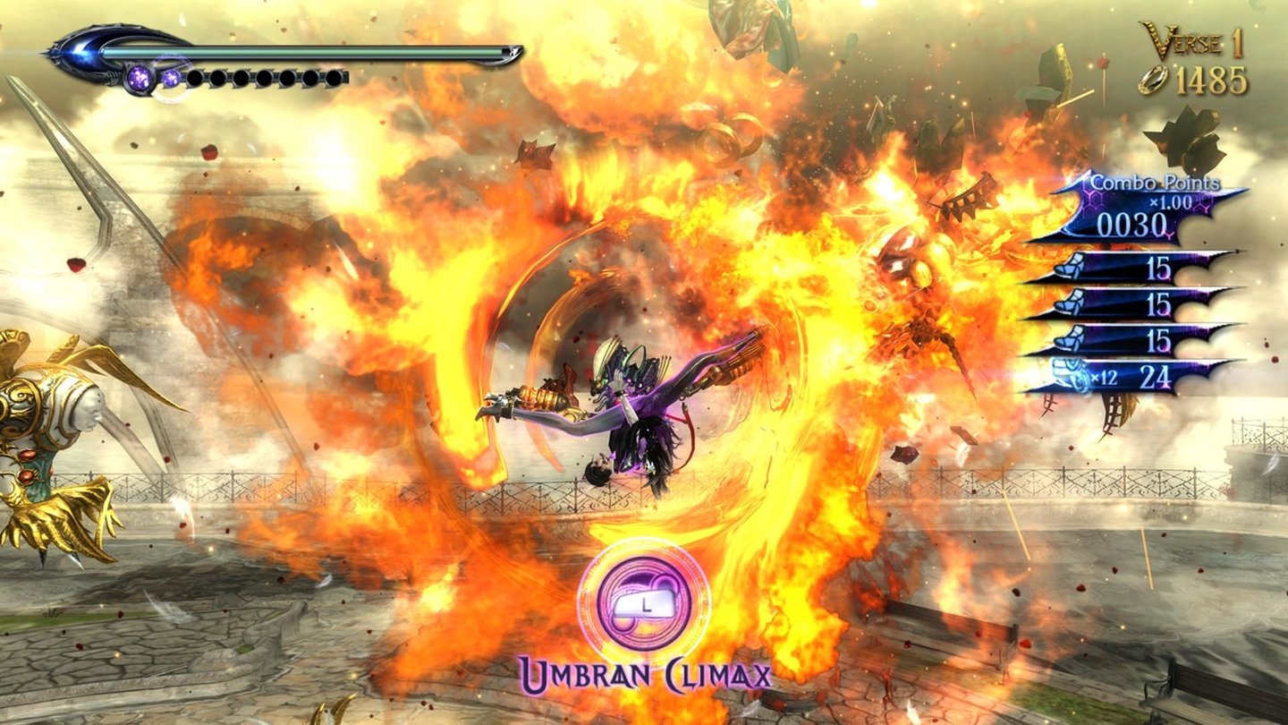Bayonetta 2Neu ist der »Umbran Climax«, ein Supermodus, bei dem jeder von Bayonettas Attacken mächtige Zusatzeffekte hat.