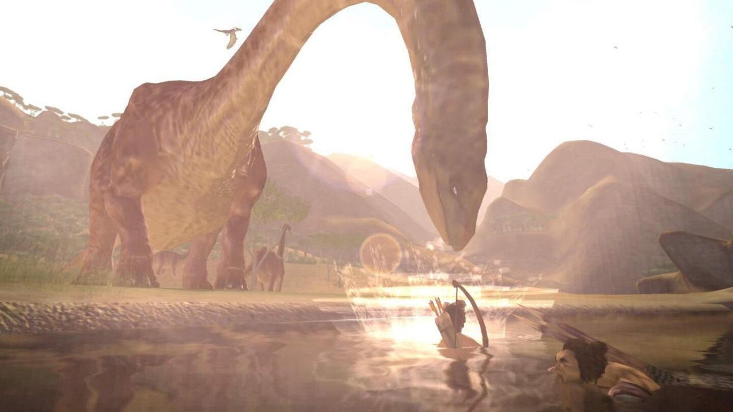 B.C.Beim Baden werden die Stammesmitglieder von einem durstigen Dino überrascht.