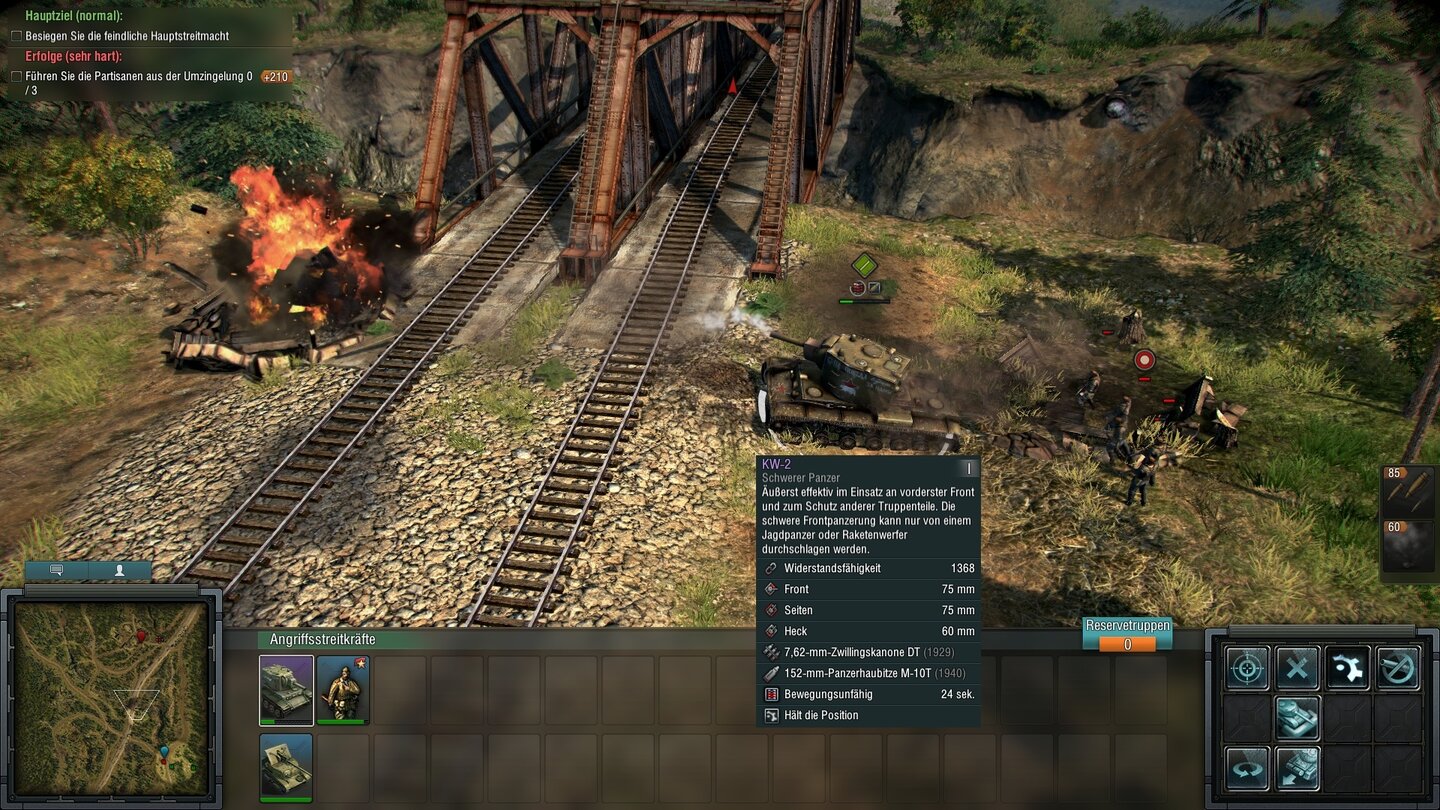 Blitzkrieg 3Das Sturmgeschütz haben wir noch geknackt, doch gleich scheitert unser Panzer an der angeblich zu schmalen Brücke.