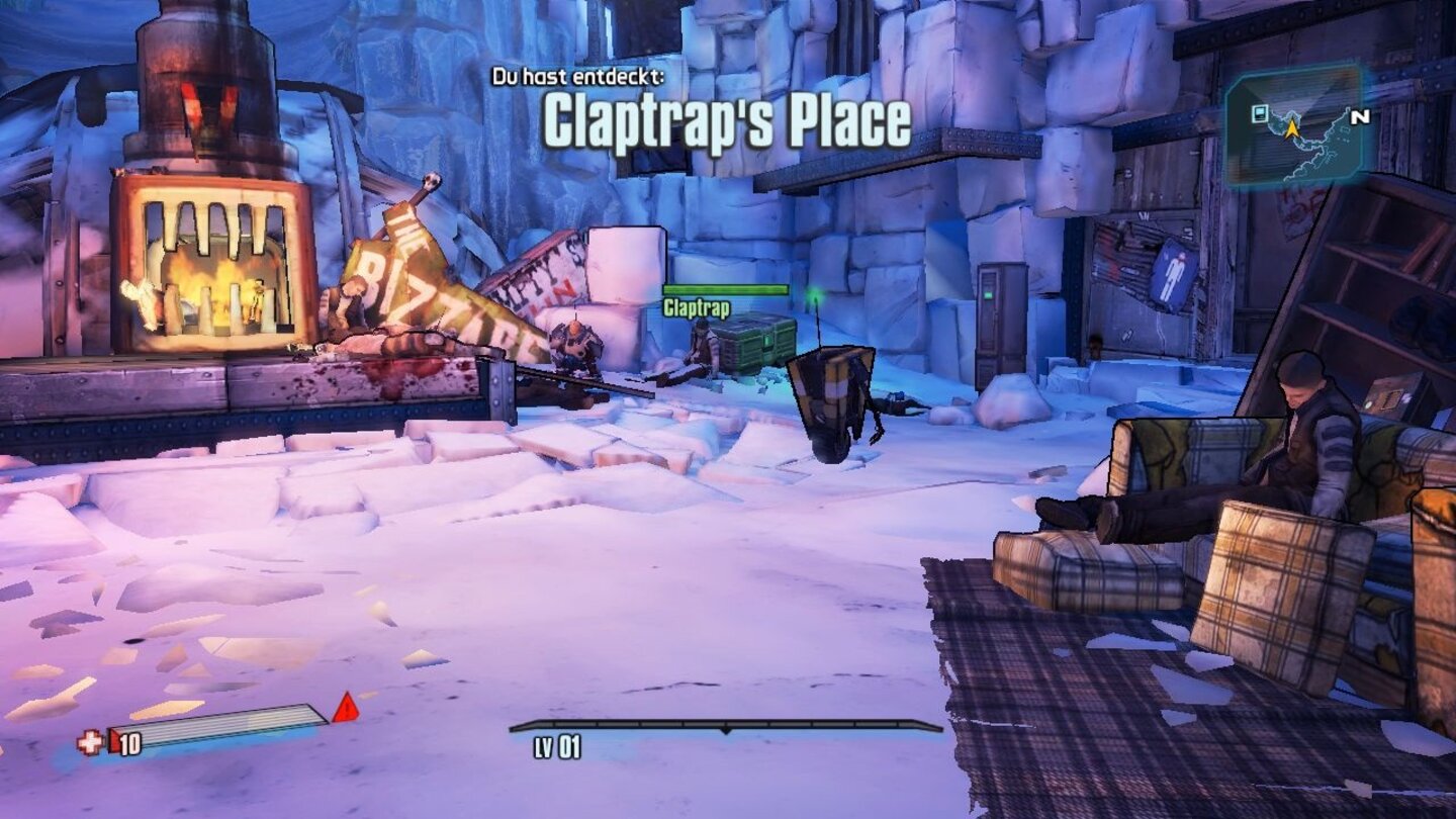 Borderlands 2Der nervige Roboter Claptrab begleitet uns zu Beginn, verliert aber schon bald sein Auge und wir haben die erste Mission.[PS3]