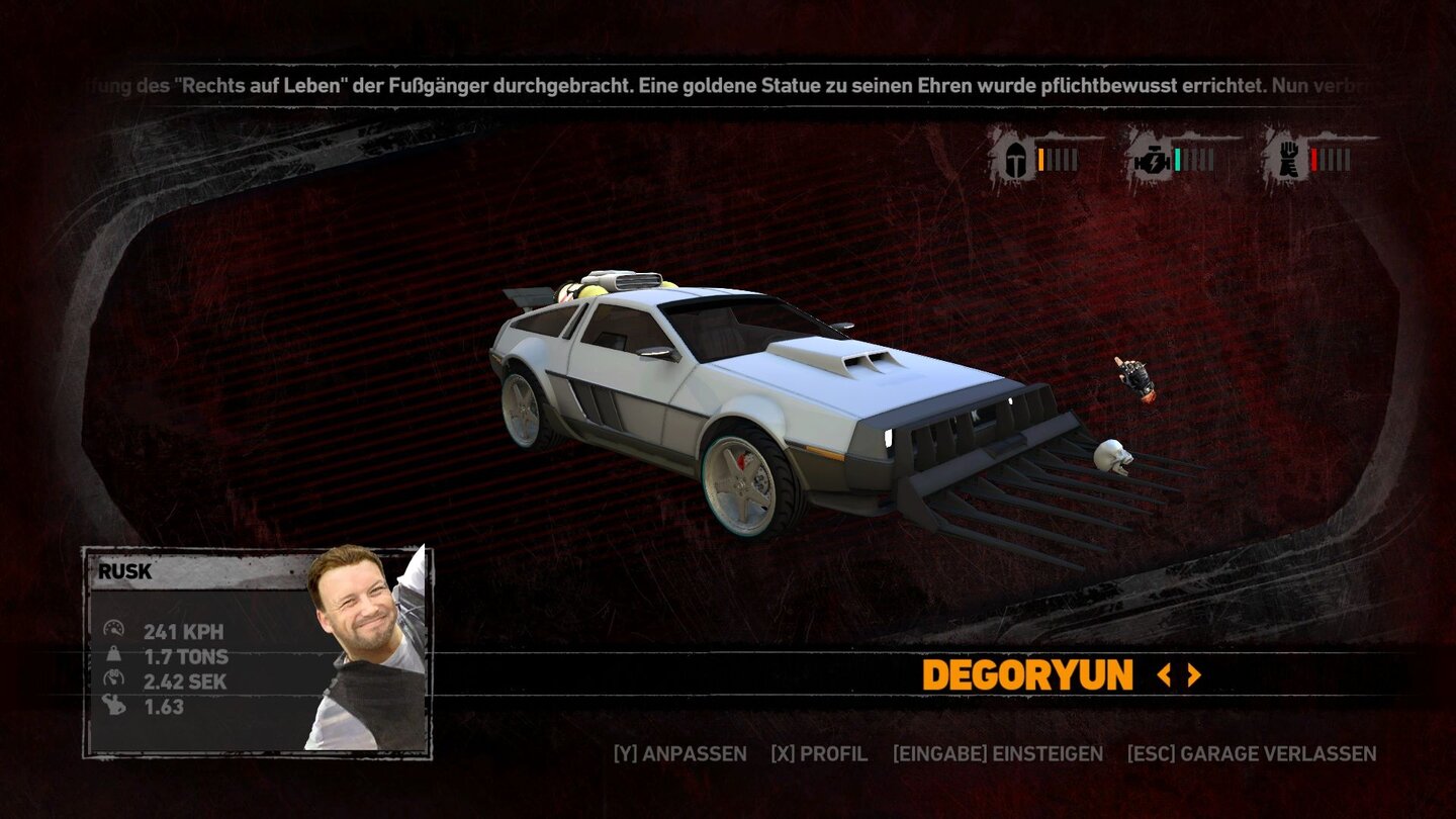 Carmageddon ReincarnationViele Fahrzeuge sind bekannten Filmautos nachempfunden. Klar, das hier ist der DeLorean aus Zurück in die Zukunft.