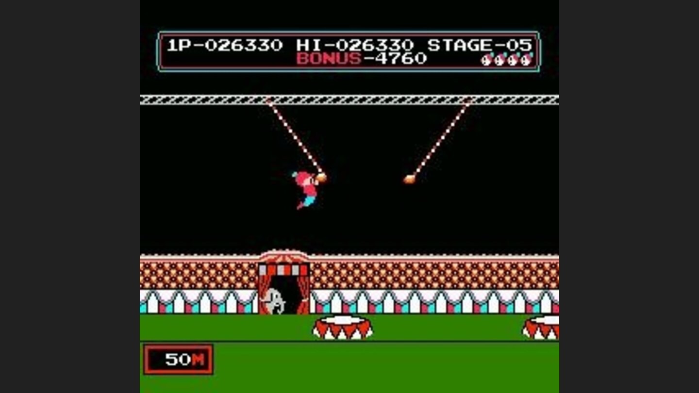 Trapeze between swing to swing, landing on the platforms below if you miss
