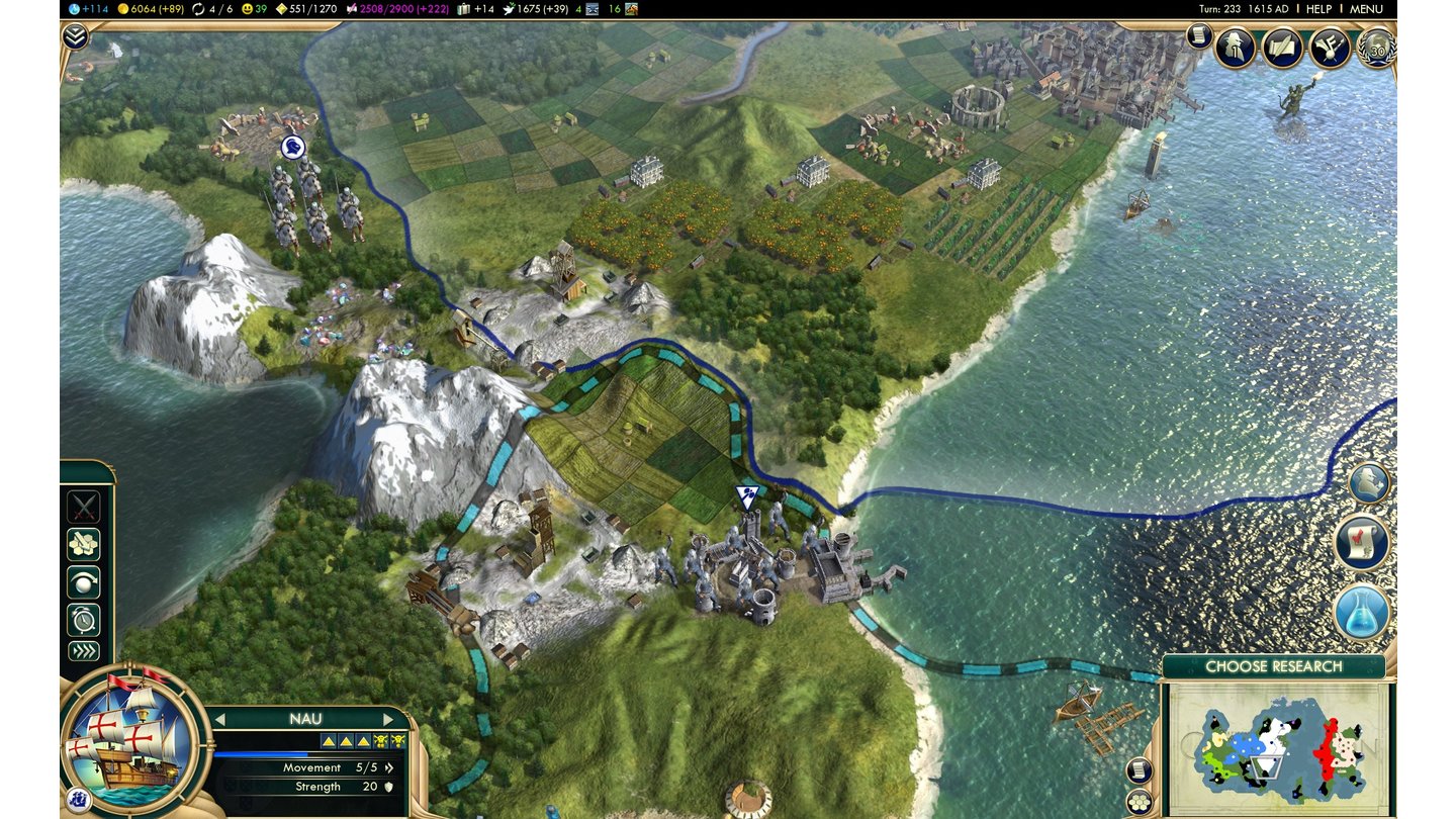 Civilization 5: Brave New WorldSüdwestlich der Stadt (oben rechts im Bild) sind archäologisch wertvolle Ruinen zu sehen.
