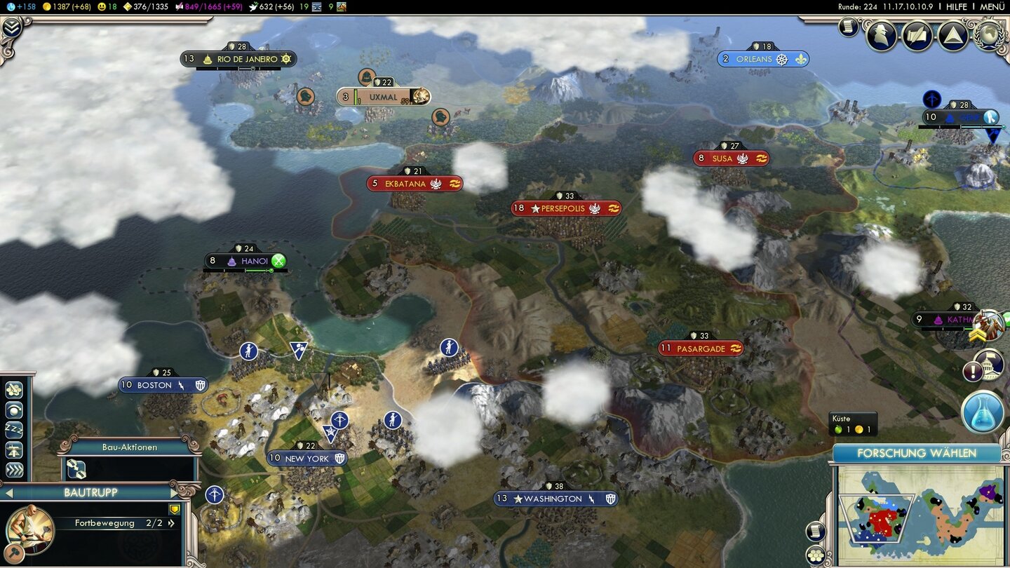 Civilization 5: Gods & KingsSelbst kleine Karten sind schon ziemlich groß. In dieser Partie haben wir einen Kontinent schon komplett für uns beansprucht, auf dem zweiten besitzen wir bis jetzt nur ein kleines Sütck Land.