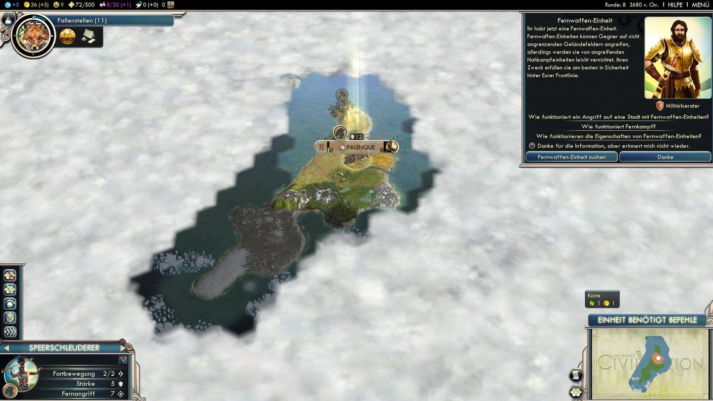 Civilization 5: Gods & KingsBeim Kartentyp Insel entscheidet immer noch das Glück stark über Sieg oder Niederlage. Auf dieser Insel werden wir jedenfalls keinen Glanzstart hinlegen.
