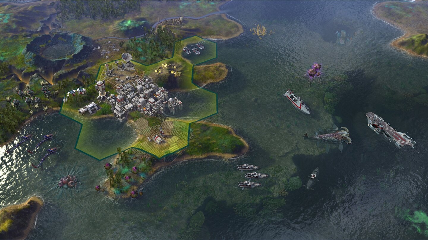 Civilization: Beyond Earth - Rising TideDas Wasser der Ozeanfelder in Rising Tide wird jetzt durchsichtig sein wie die klare Oberfläche eines Teiches. Das ermöglicht uns, auch die unter Wasser liegenden Rohstoffe zu erkennen und zu nutzen.