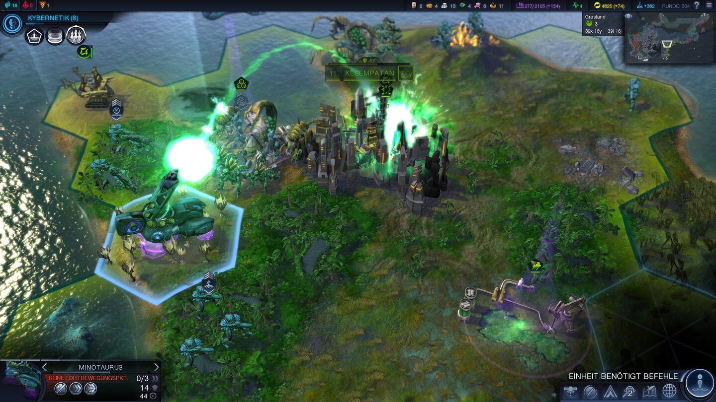Civilization: Beyond EarthWie in Civ 5 bombardieren wir Städte mit Artillerie, bevor wir sie im Nahkampf einnehmen.