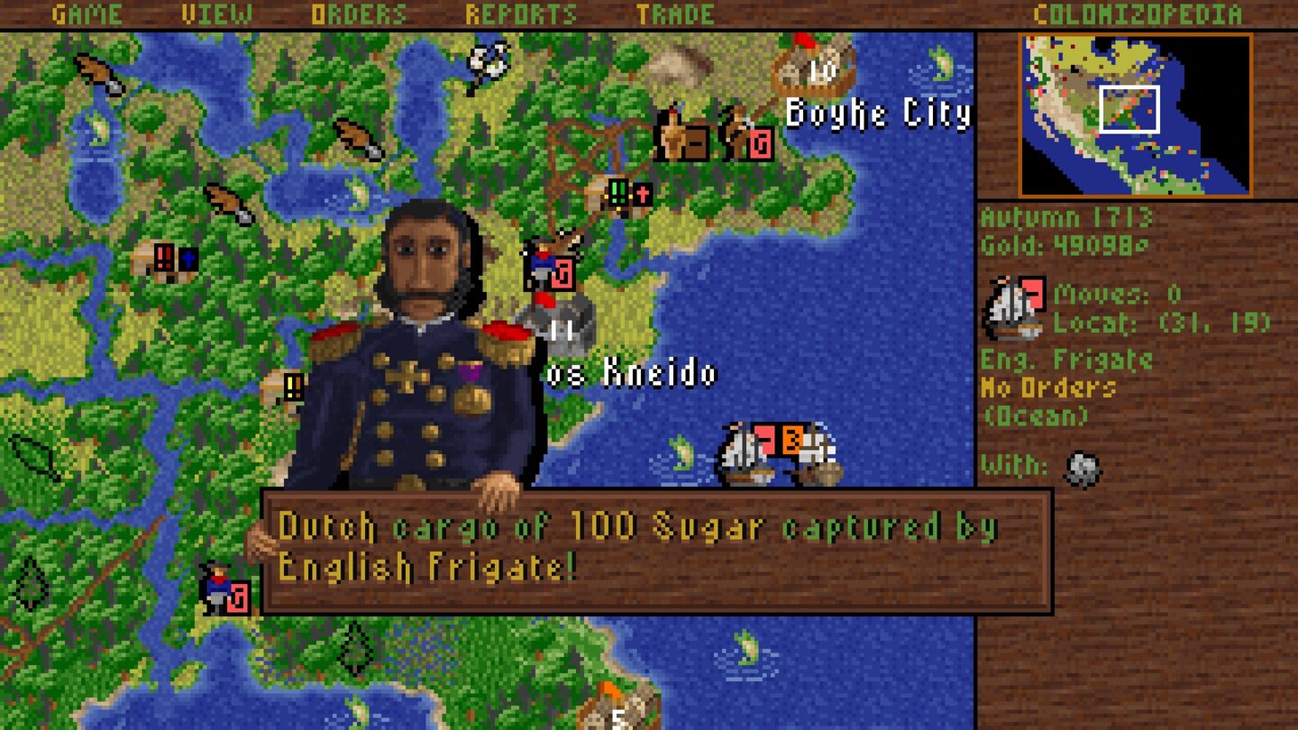 Colonization (1994)Statt durch die Jahrtausende zu sprinten, konzentriert sich dieser Civ-Ableger auf die Kolonisierung Amerikas. Dabei gibt es viele neue Spielelemente wie den Umgang mit den Ureinwohnern.