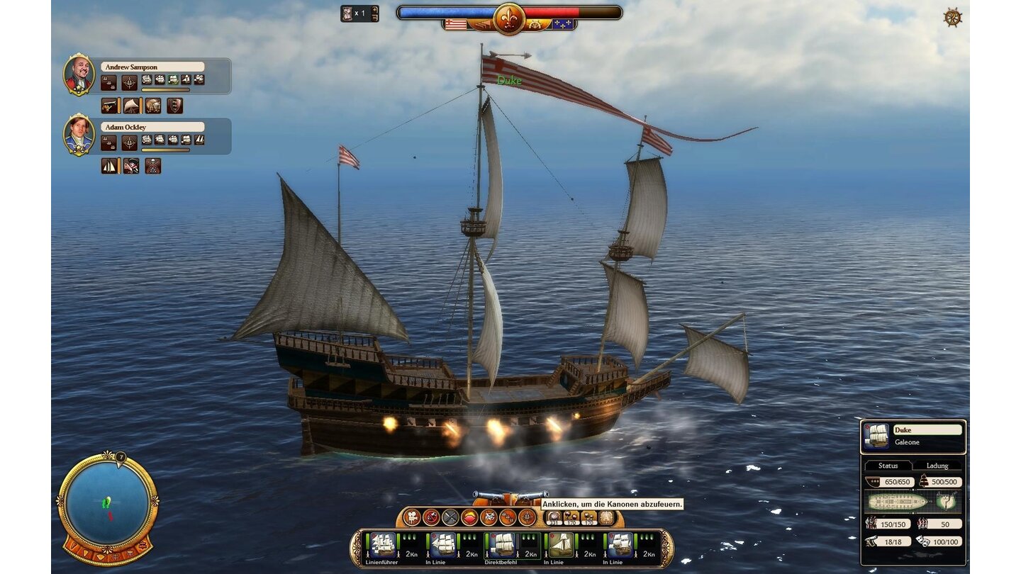 Commander: Conquest of the AmericasGaleone: Die einstigen Könige der Meere sind mittlerweile veraltet, aber immer noch kampfstark. Können viel Ladung führen.