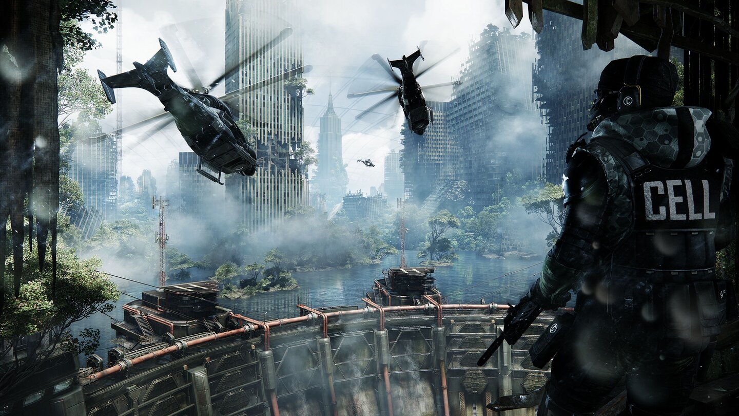 Crysis 3Crysis 3 soll laut Entwickler Crytek eine Verschmelzung aus Crysis 1 (Dschungel-Szenario) und Crysis 2 (Großstadt-Setting) werden und spielt im vom Dschungel bedeckten New York des Jahres 2047.