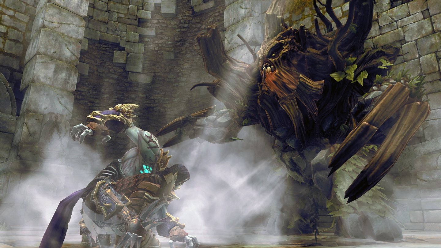 Darksiders 2Das Charakterdesign des Spiels ist schon wie beim Vorgänger sehr ausgefallen. Hier kämpft Tod gegen ein noch unbekanntes Baumwesen.