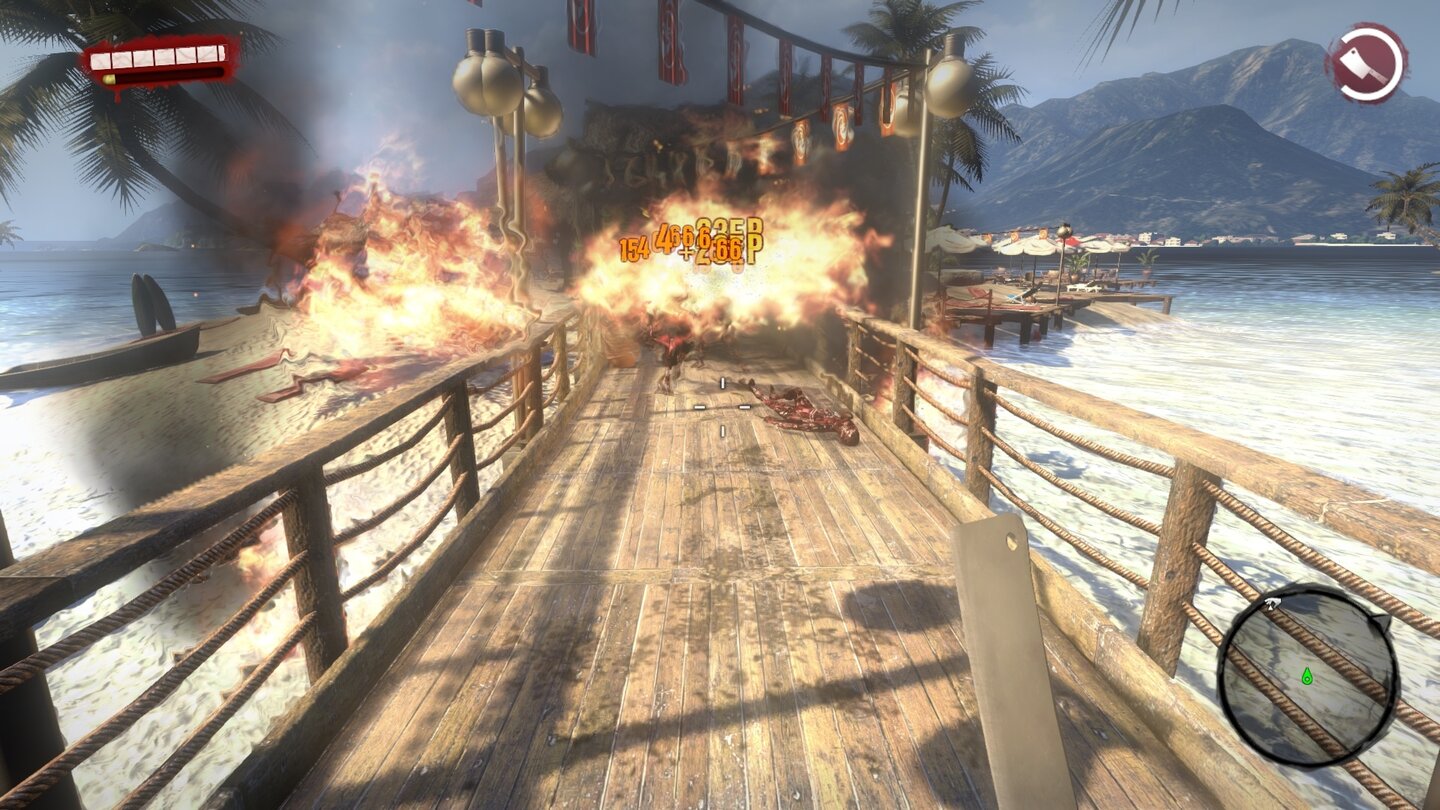 Dead IslandGeworfene Molotov-Cocktails können gleich mehrere Zombies aufhalten.